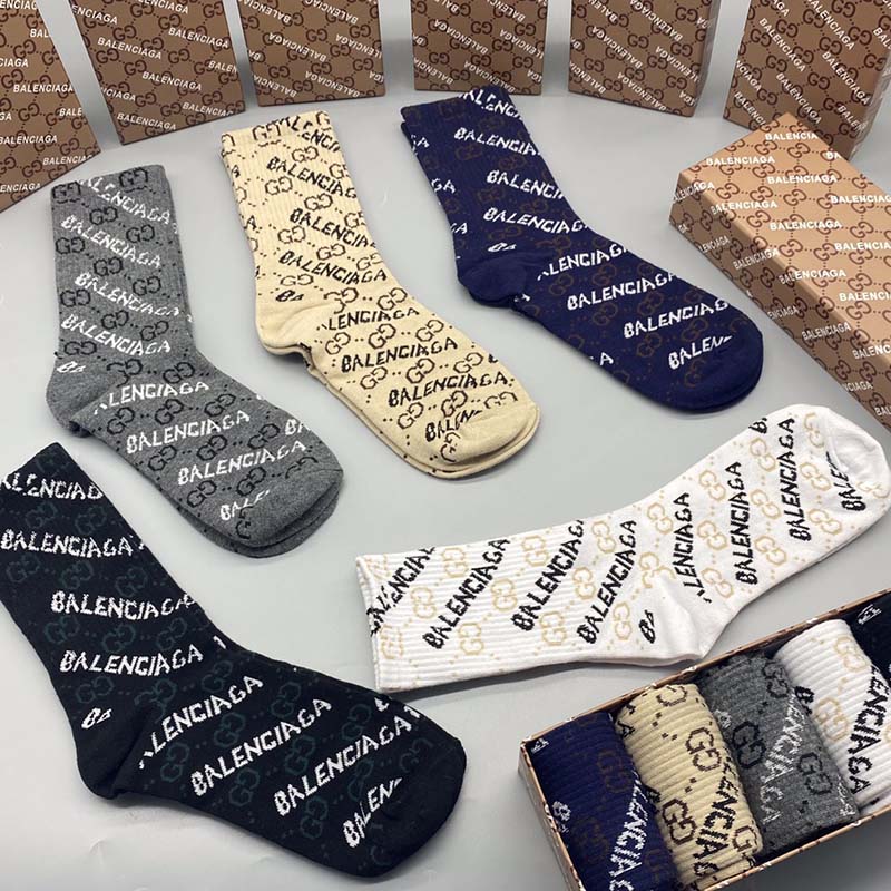 Set of 5 Pairs of Cotton Anti-bacterial Crew Socks WZ-924000145
