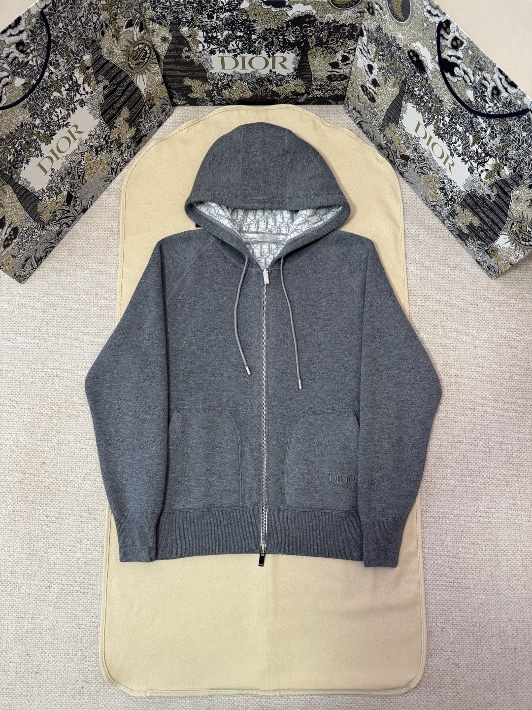 DR all-over jacquard reversible wool zip-up hoodie