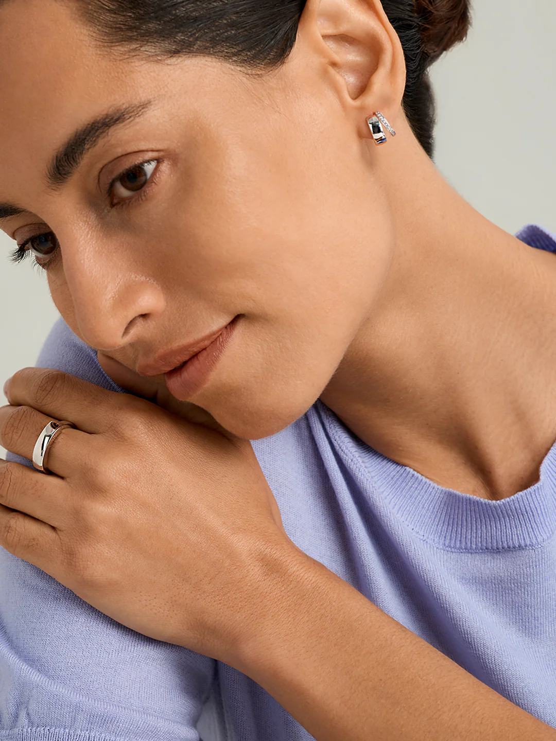 Silver Pave Bold Double Hoops