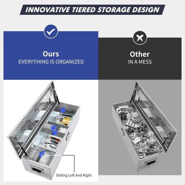 48 Inch Diamond Plate Truck Bed Tool Box with Shelf Silver