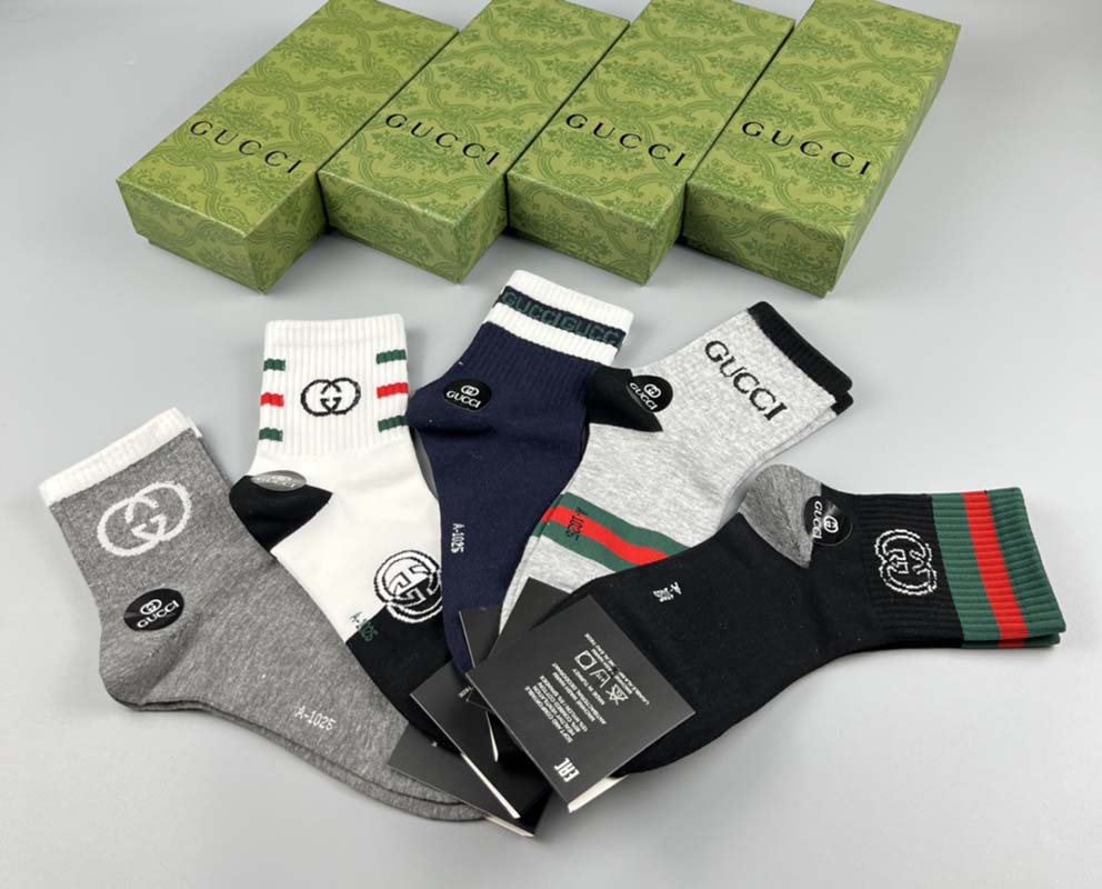 Set of 5 Pairs of Cotton Anti-bacterial Crew Socks WZ-924000149