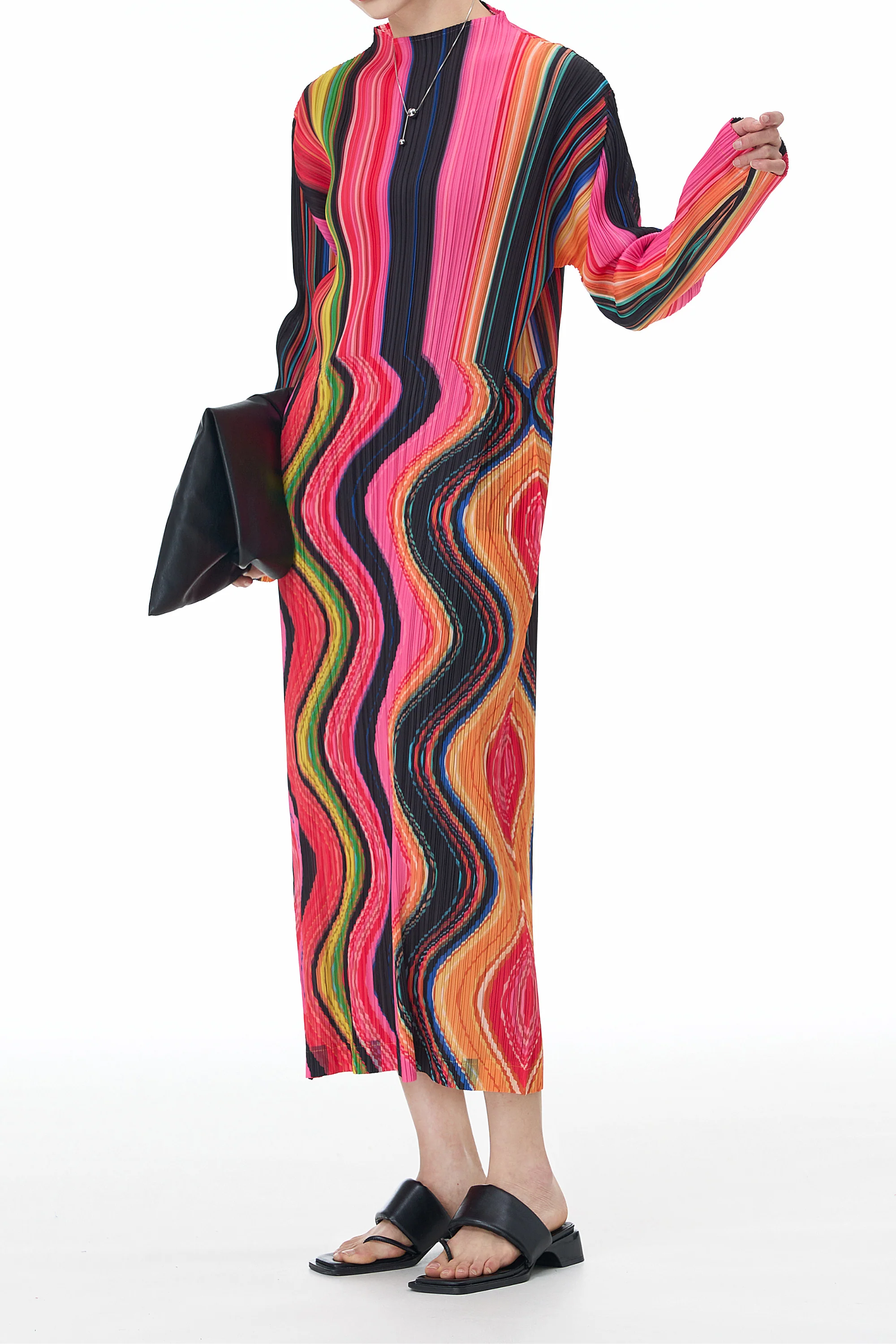 Rainbow Fluid Art Pleated Dress