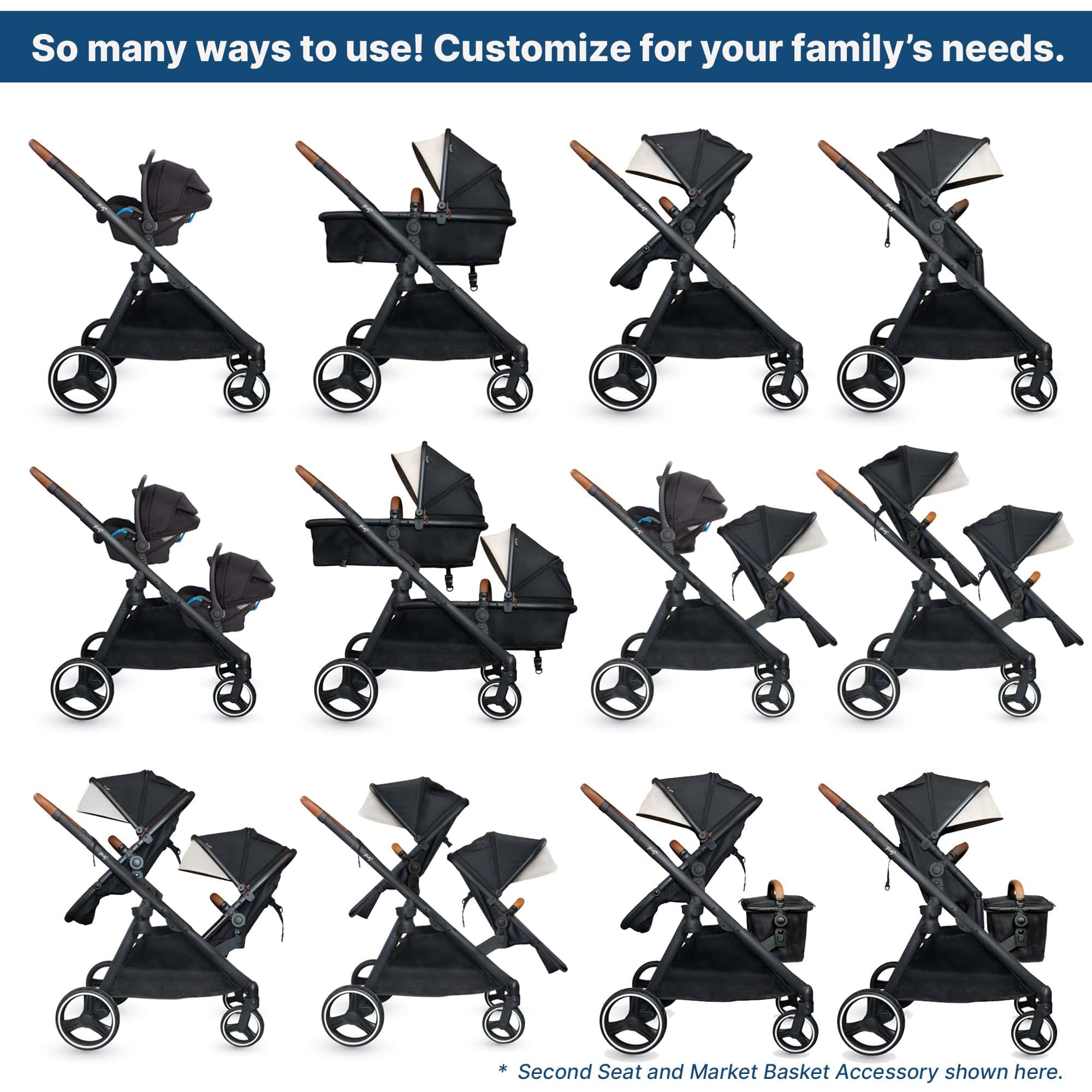 Gladly Family Piper Single-to-Double Stroller - Onyx