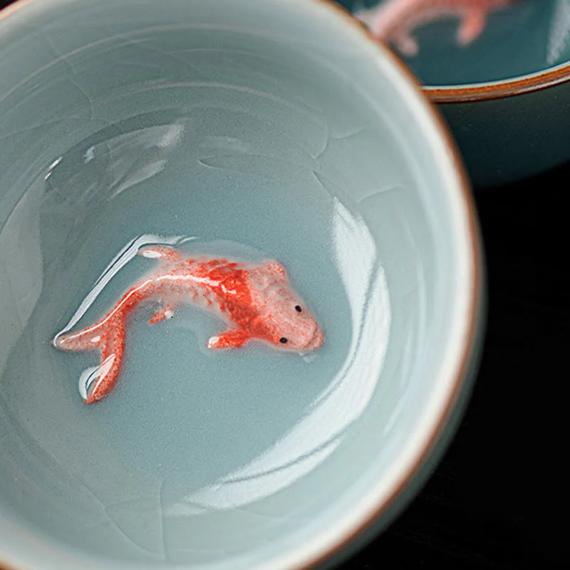 Hand Painted Koi Fish Ceramic Teacup Kung Fu Tea Cup 50ml