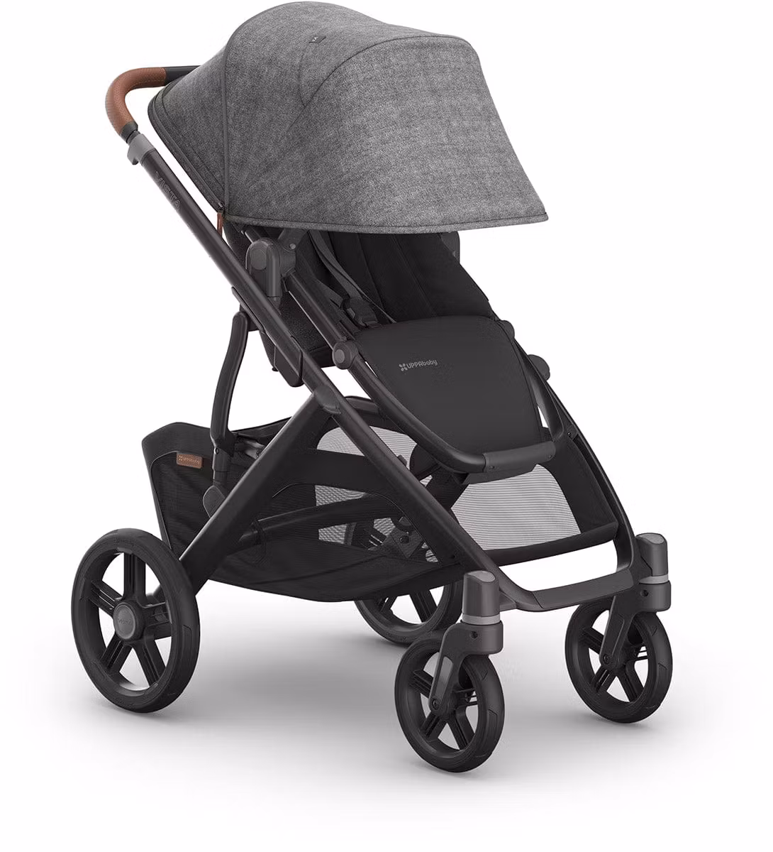 UPPAbaby Vista V3 Single-to-Double Stroller - Greyson (Charcoal Melange / Carbon Frame / Saddle Leather)