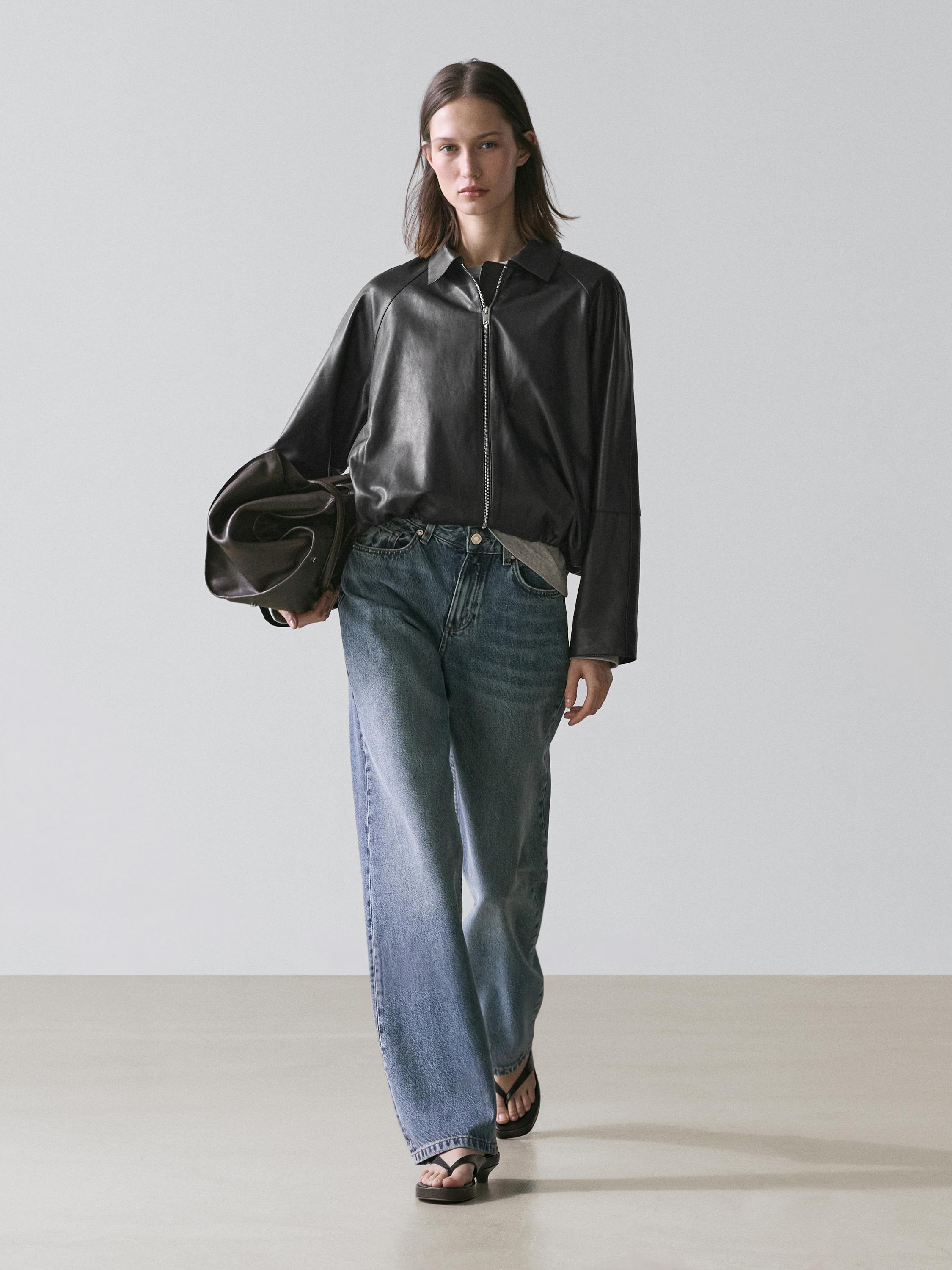 Cazadora oversize piel napa