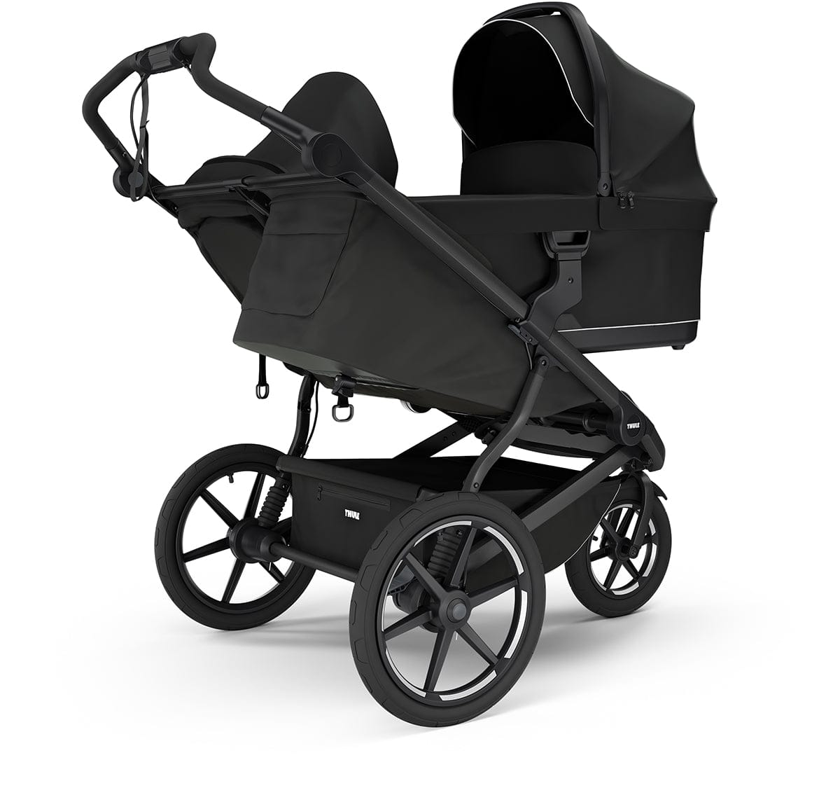 Thule Urban Glide 3 Double Jogging Stroller with NON-Magnetic Buckle+ Bassinet Bundle - Black
