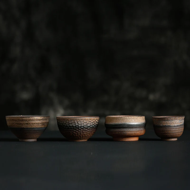 Simple Brown Striped Texture Ceramic Teacup Kung Fu Tea Cup Bowl