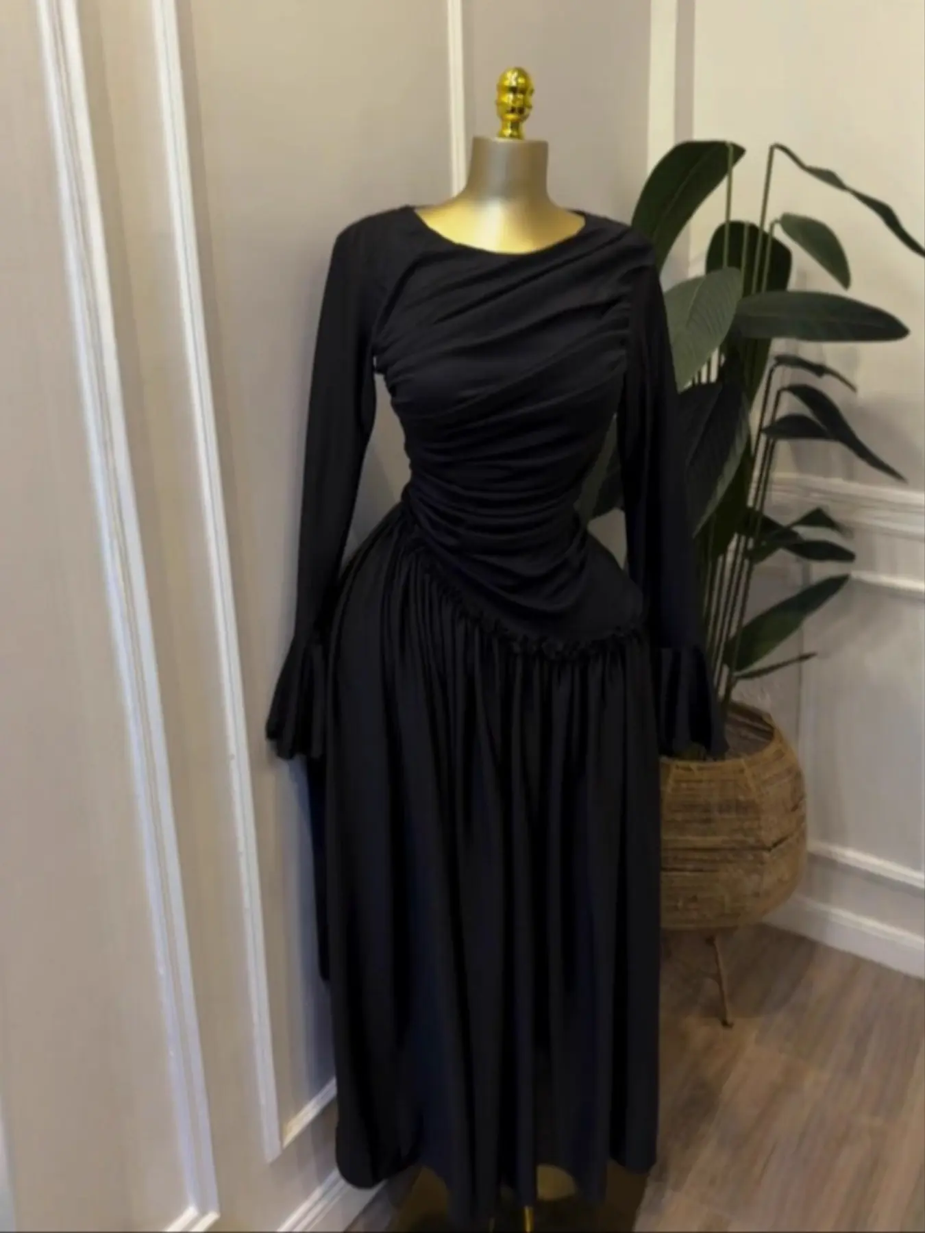 PULKRITU Elegant Chic Women's Long Sleeve O-Neck Big Swing Maxi Dress Woven, Fall & Winter Wear, Sweet Holiday Birthday Party Sexy Dress, Casual Style