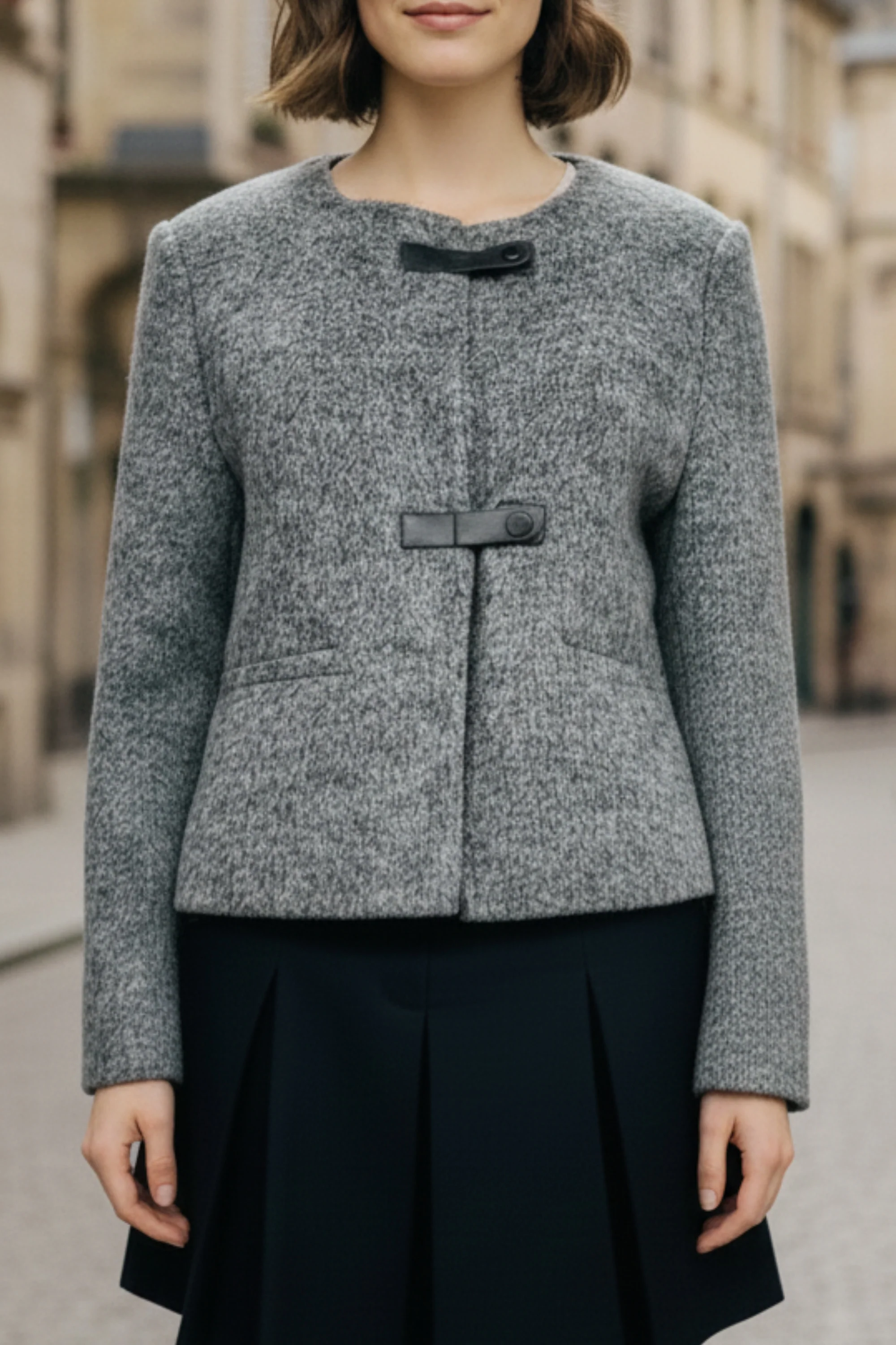 Ash Grey  Double-Sided Cashmere Buckle Blazer