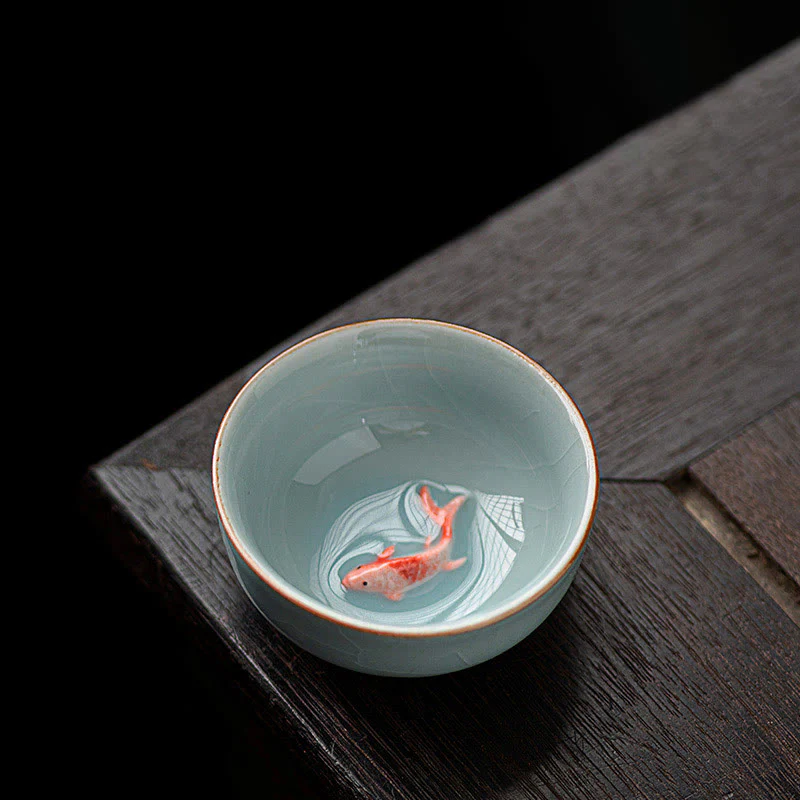 Hand Painted Koi Fish Ceramic Teacup Kung Fu Tea Cup 50ml