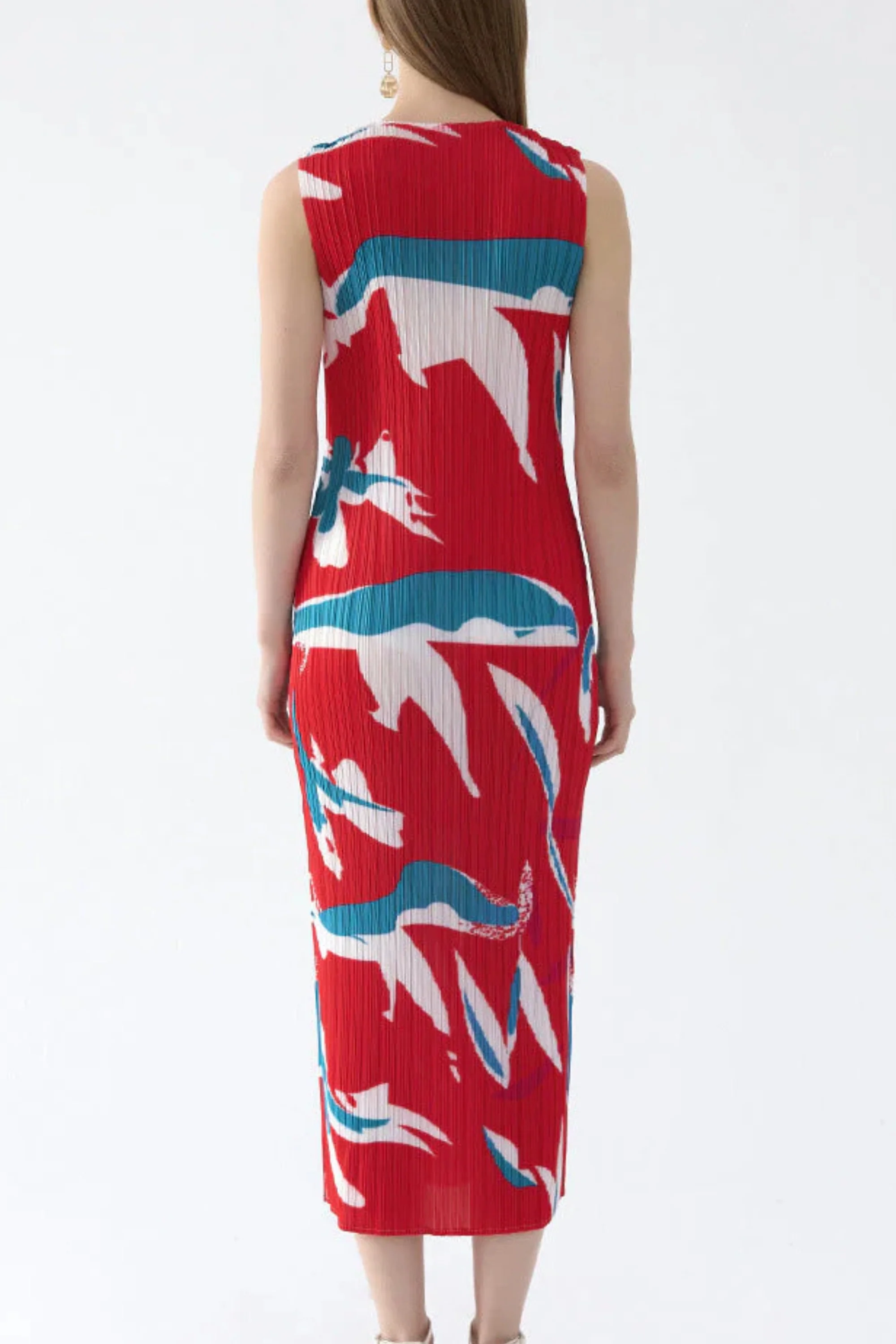 Crimson Koi Pleated Dress