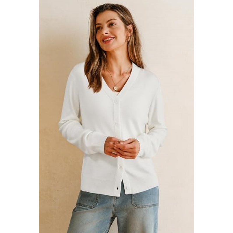 Women Wool‑Blend Button‑Down Knit Cardigan V‑Neck Long Sleeve Cropped Business Casual Fall Knit Outer Top