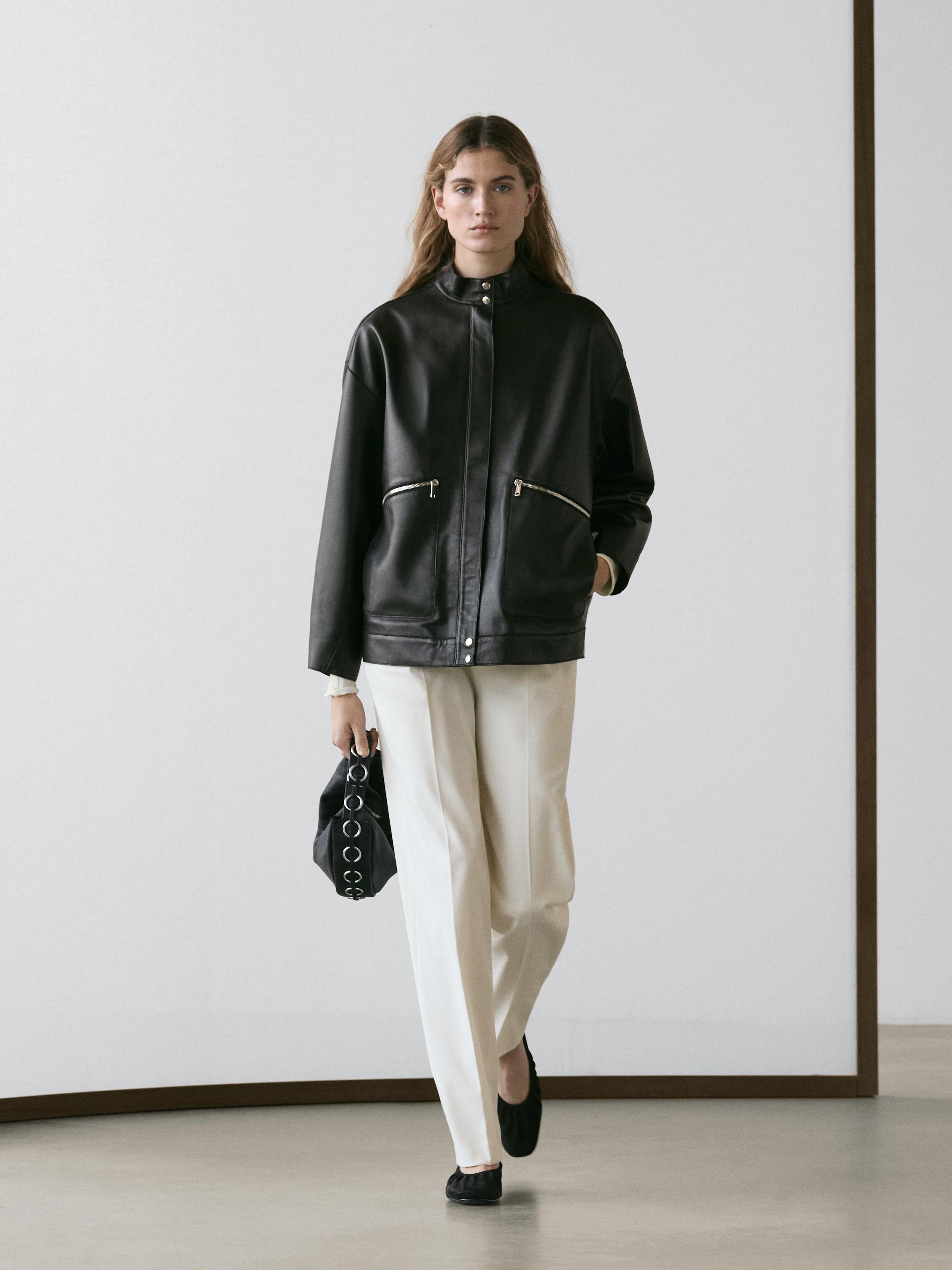 Chaqueta detalle bolsillos piel napa
