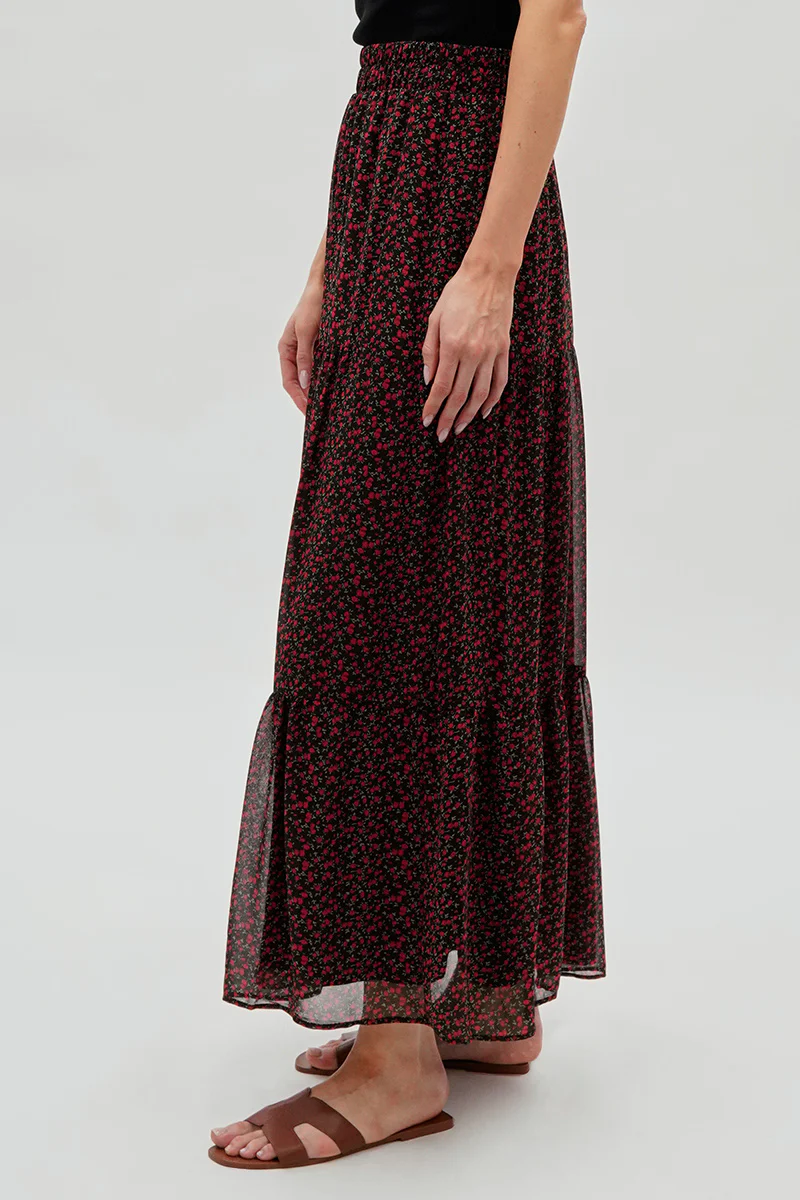 Tiered Chiffon Maxi Skirt - Black