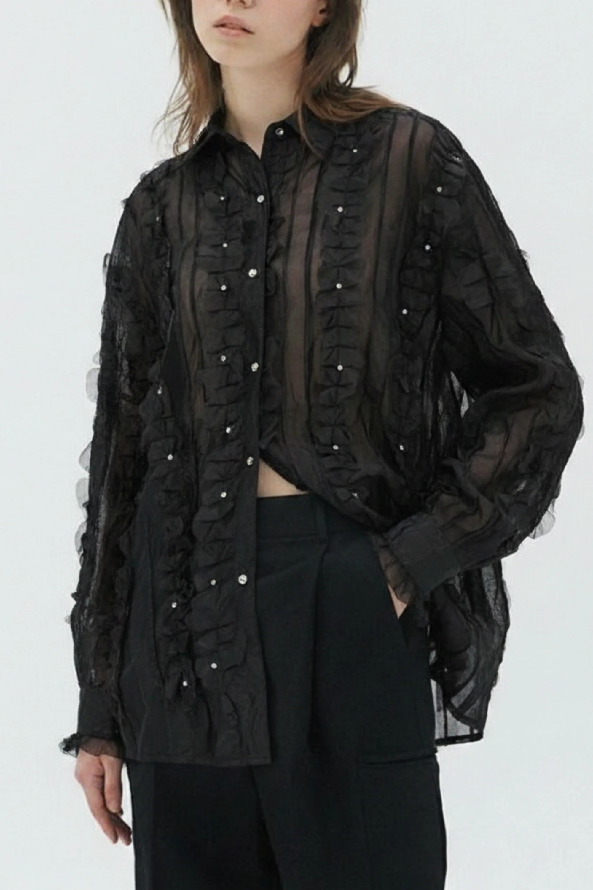 Applique Black Sheer Shirt