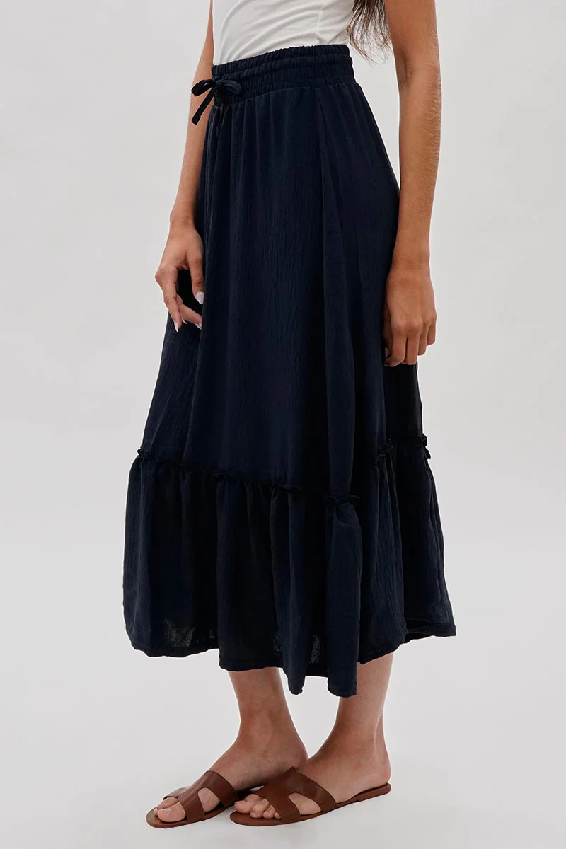 Vintage Tiered Cinched Skirt - Navy