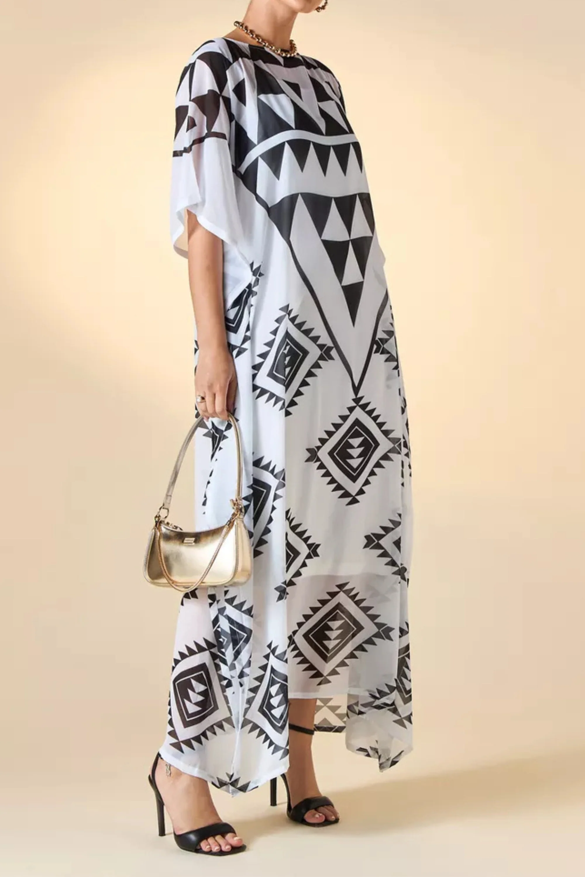 Cover-Up Geometric Print Kaftan