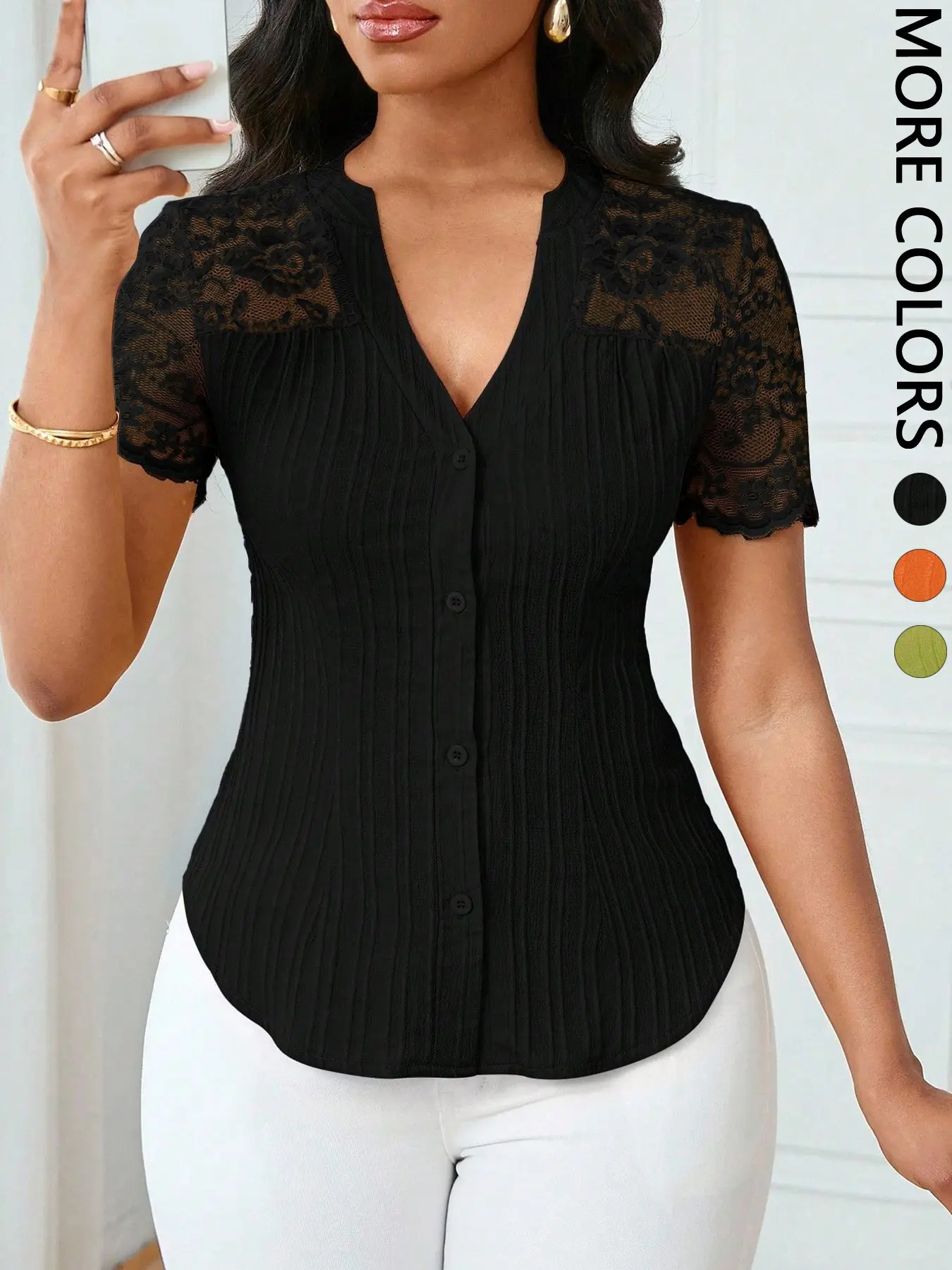 Women's Solid Color Simple Basic Commuter Casual Fitted Shirt Summer Style, Ladies Plain Design Office Wear, Comfortable and Stylish Blouse Tops