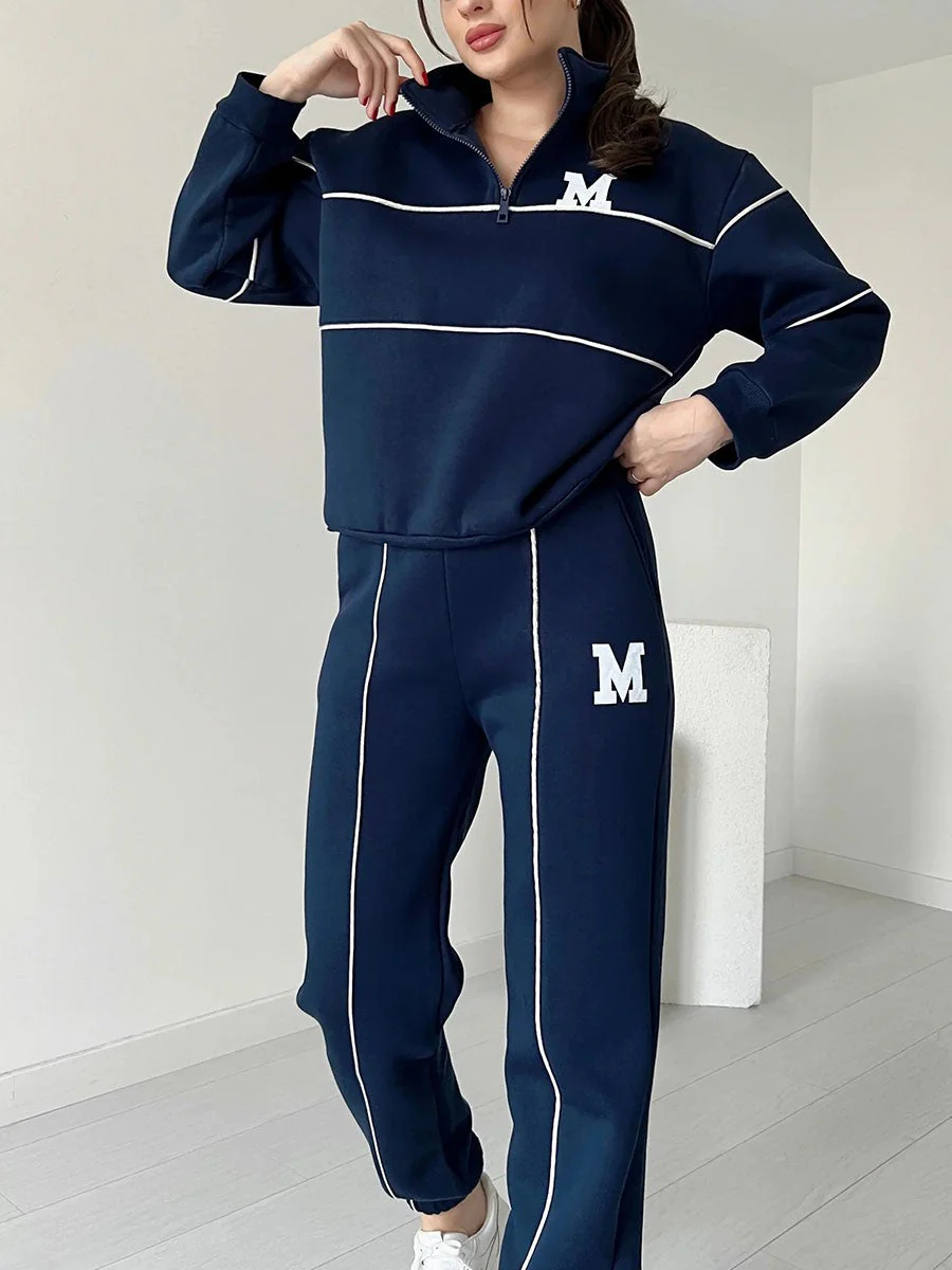 Women's sports and leisure stand collar two-piece set