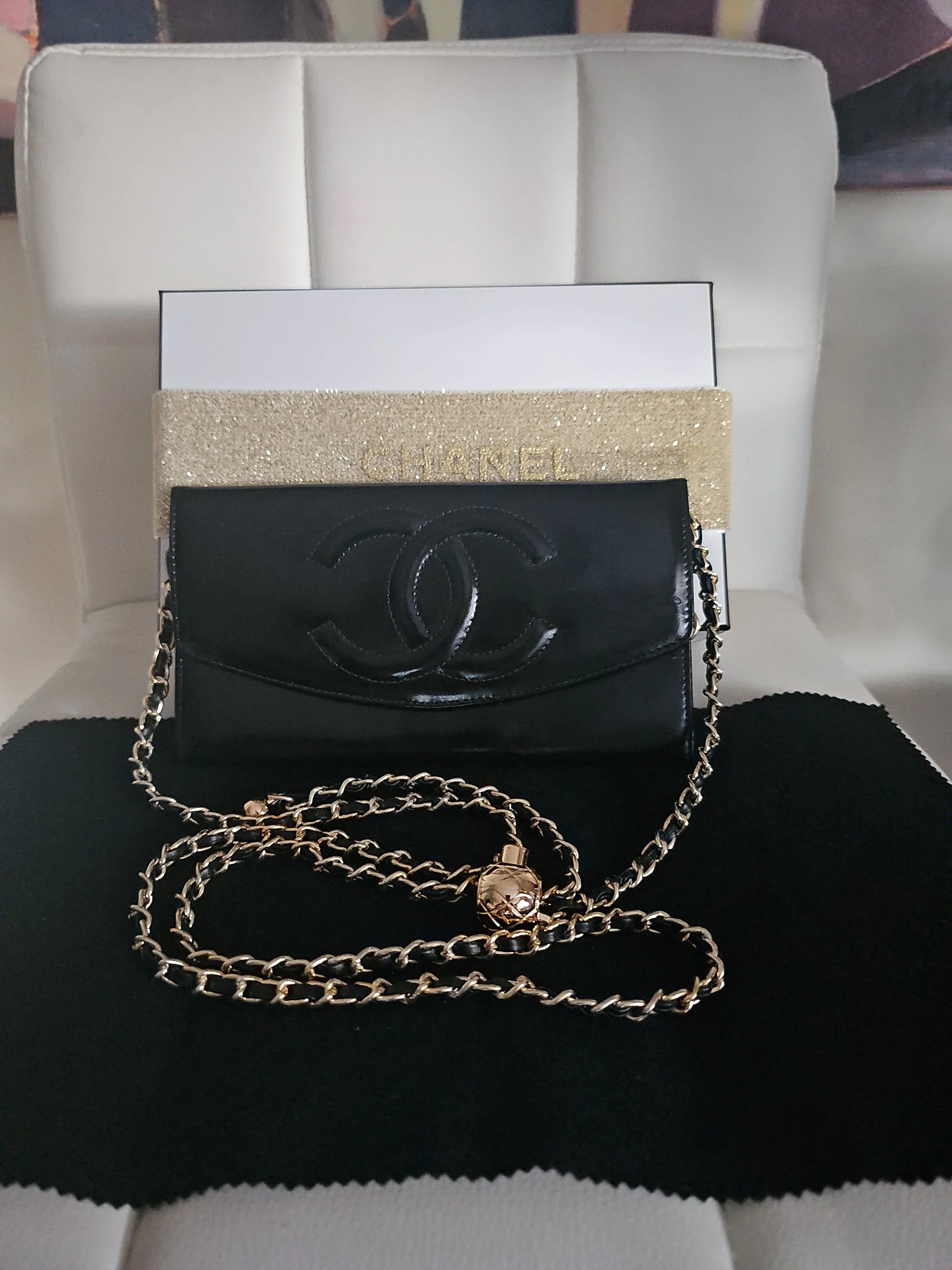 CHANEL Black Patent Leather Timeless CC Flap Wallet