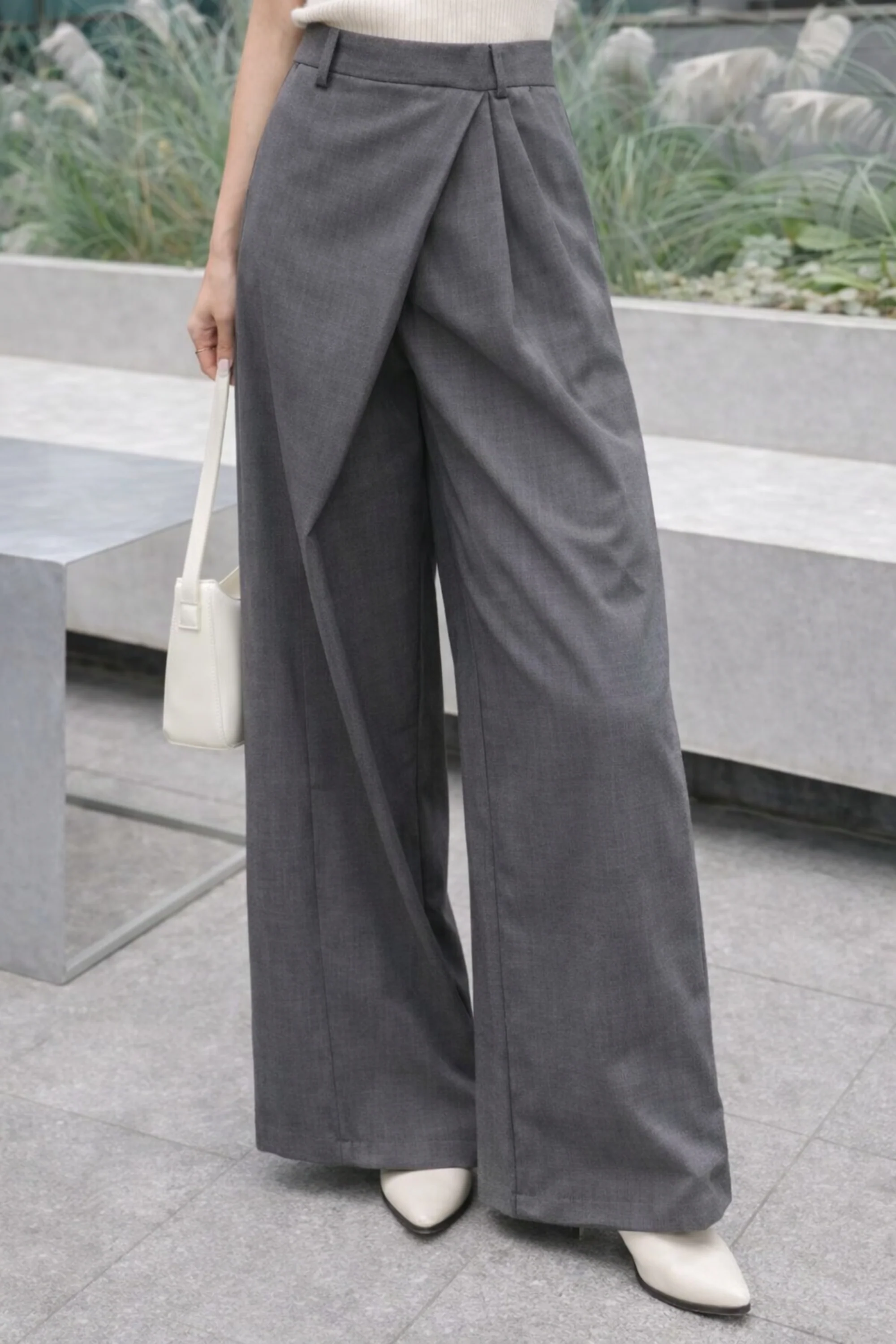 Draped Grey Asymmetrical Pants