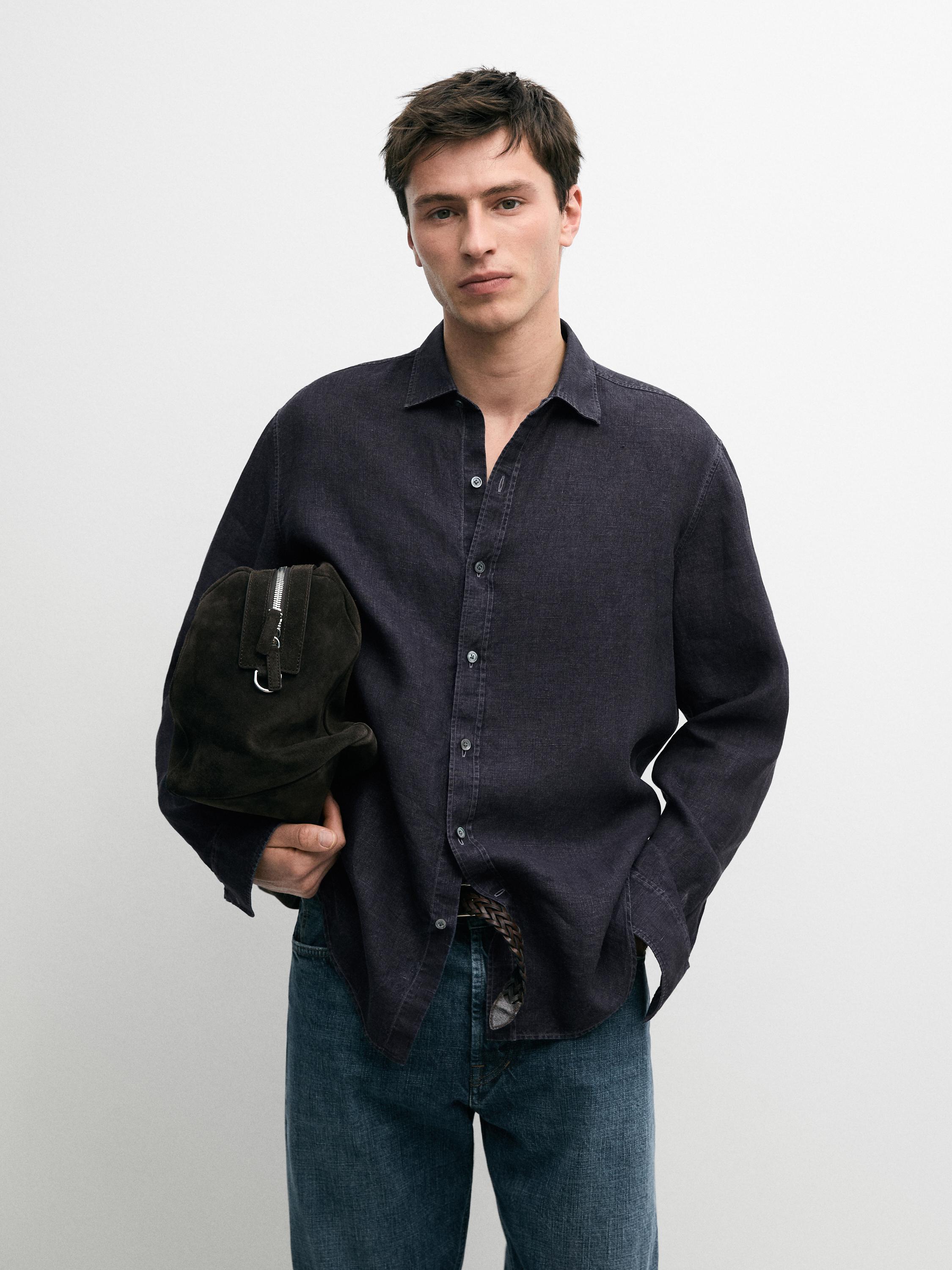 Camisa regular fit 100% lino