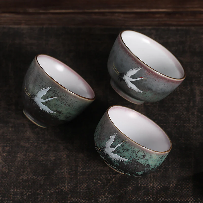 Auspicious Crane Ceramic Teacup Kung Fu Tea Cup Bowl
