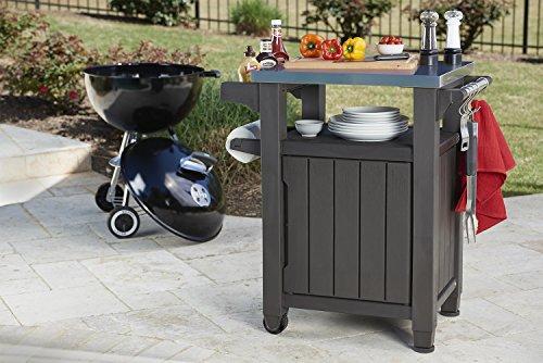 Portable Outdoor Table and Storage Cabinet with Hooks for Grill Accessories-Stainless Steel Top for Patio Kitchen Island or Bar Cart