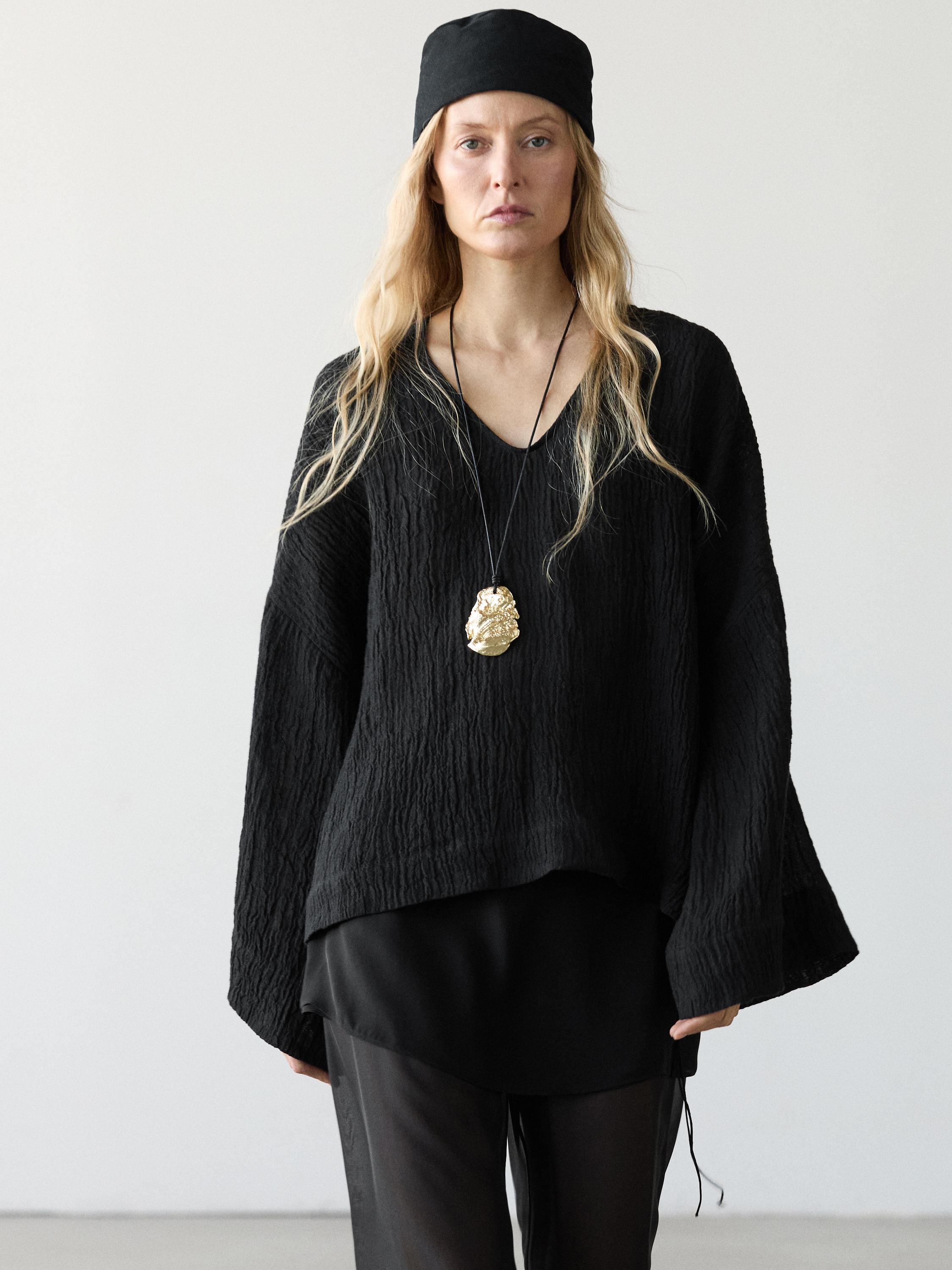 Blusa fluida gofrado 100% lino
