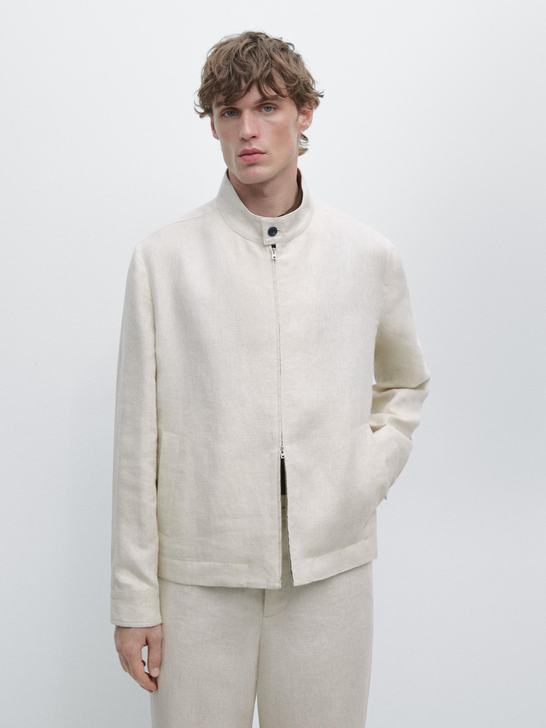 Chaqueta corta detalle espiga lino