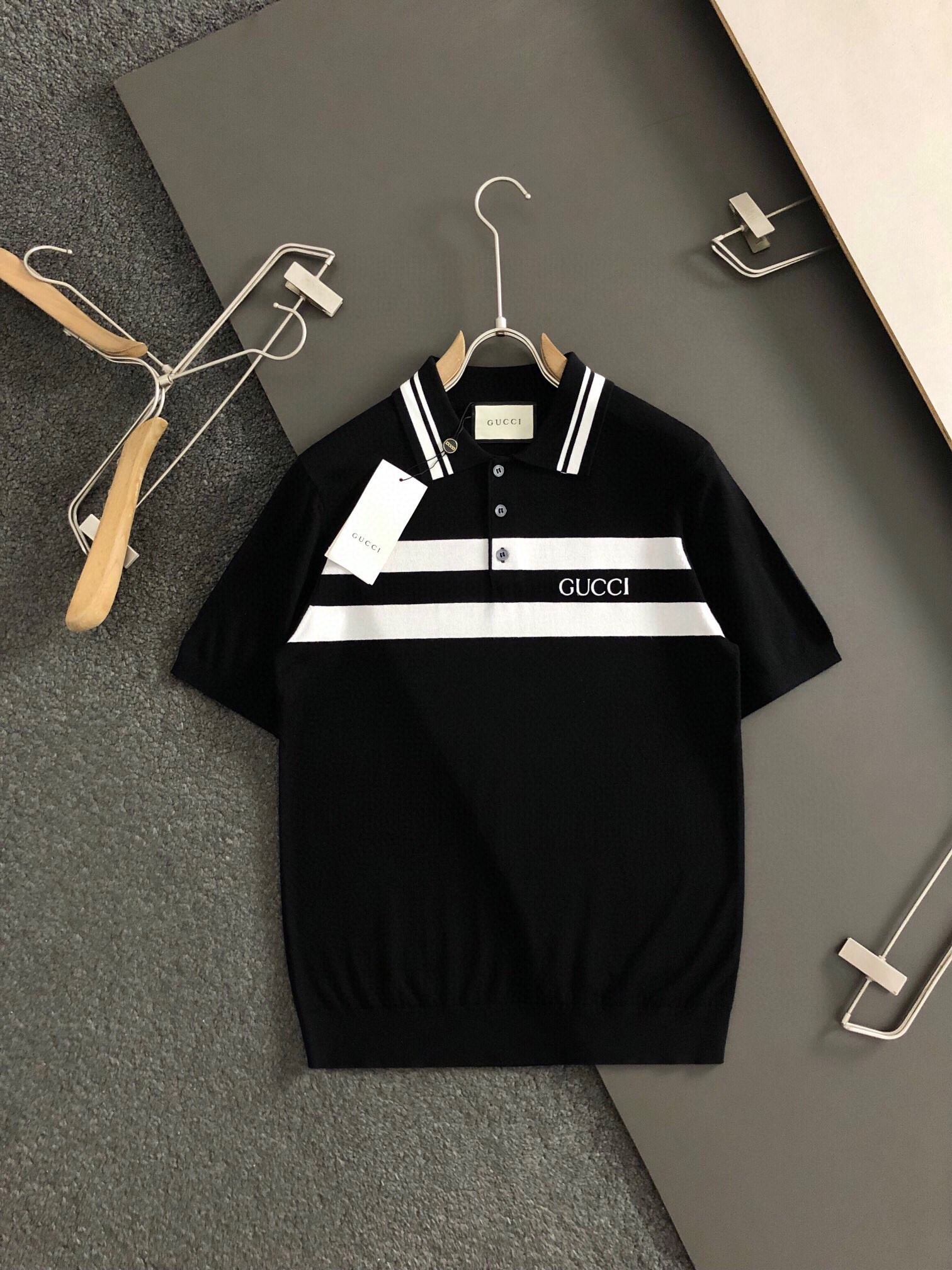 GUC 24 fall and winter new black and white stripes t-shirt