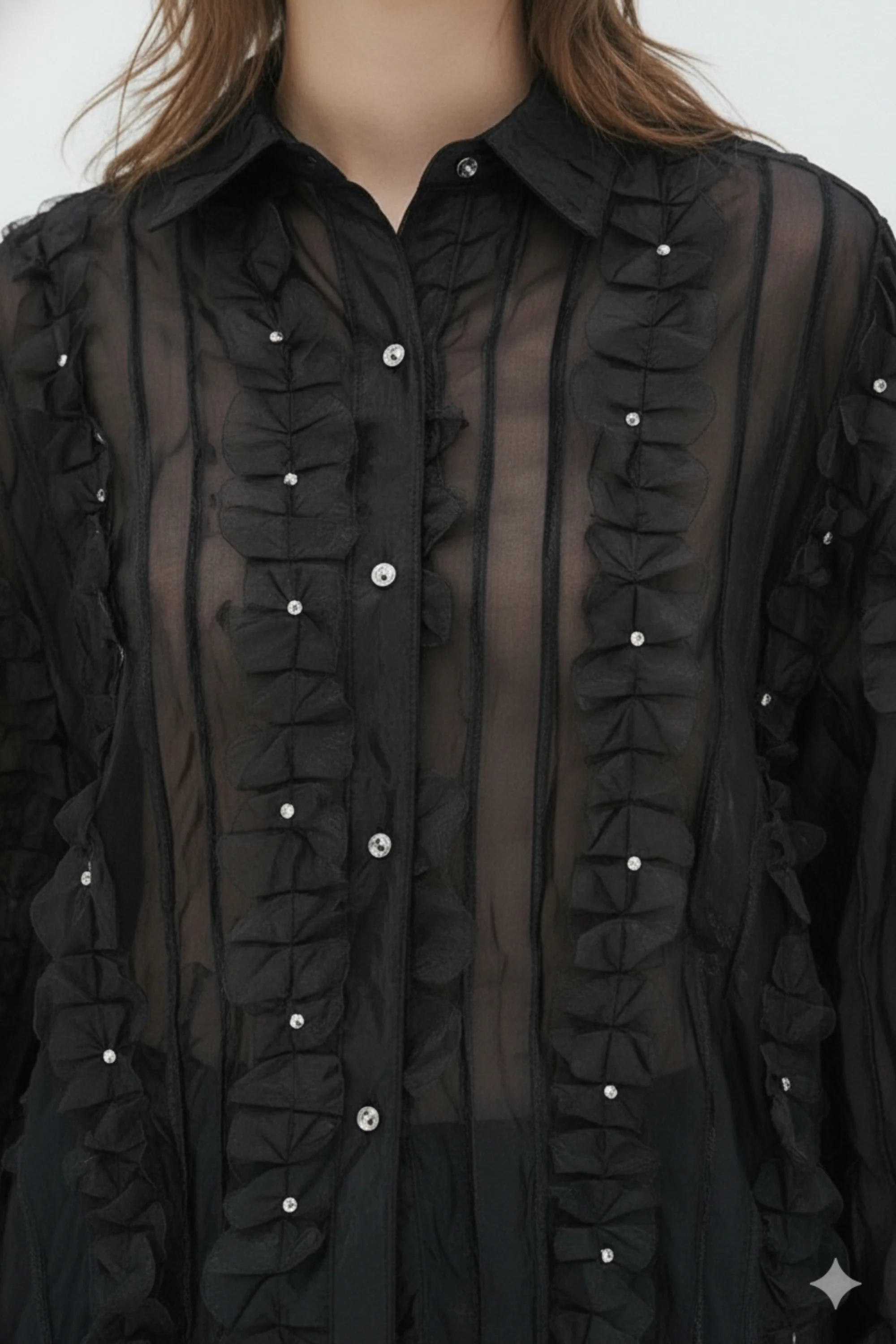 Applique Black Sheer Shirt