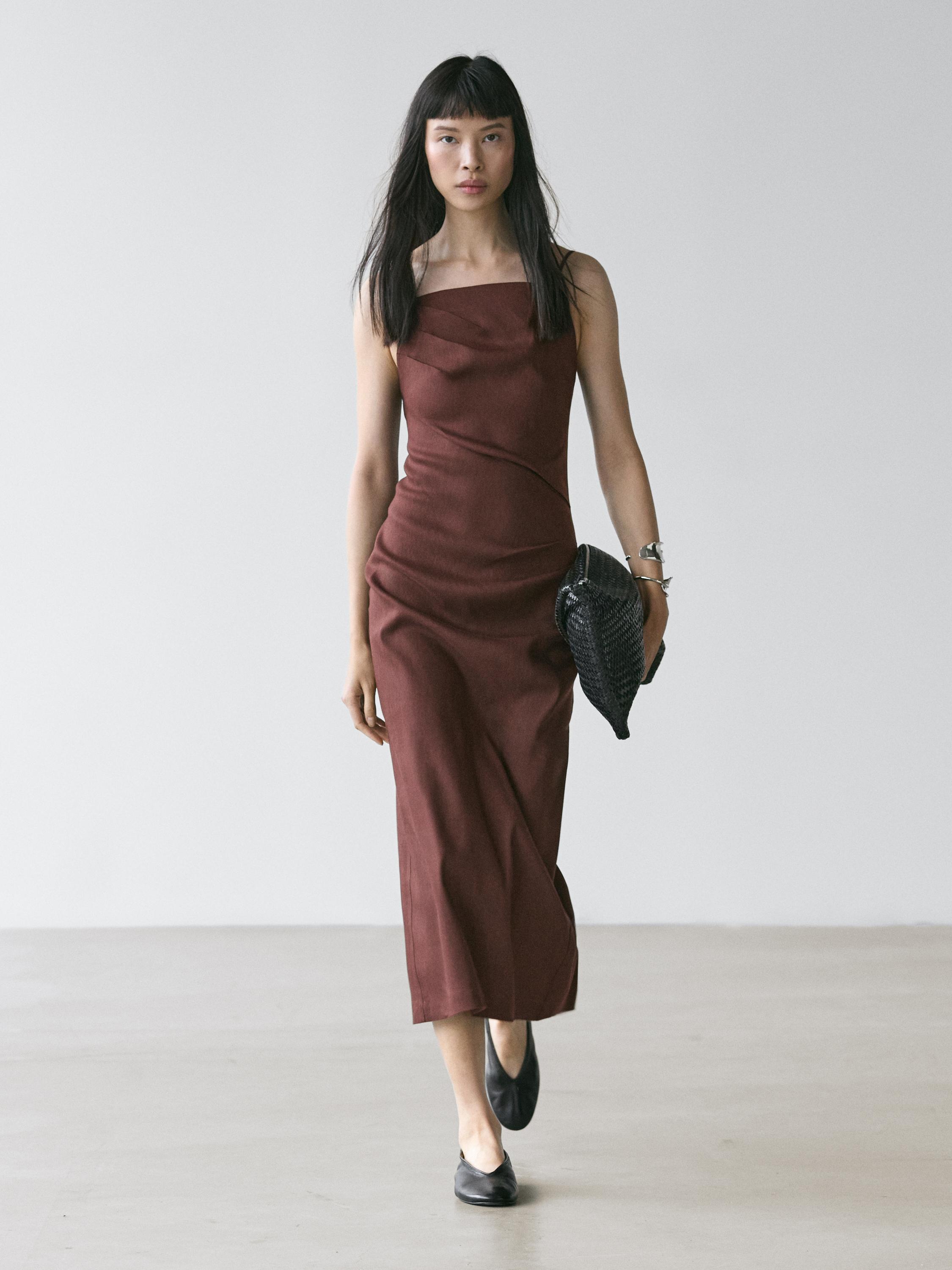 Vestido midi tirantes con lino stretch