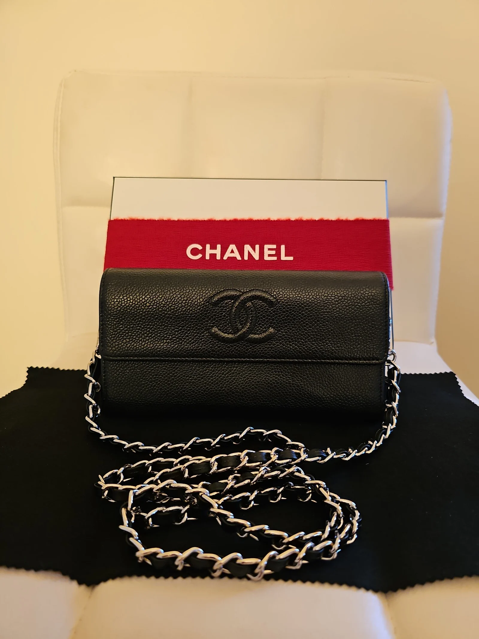 CHANEL Black Caviar Leather Long Wallet