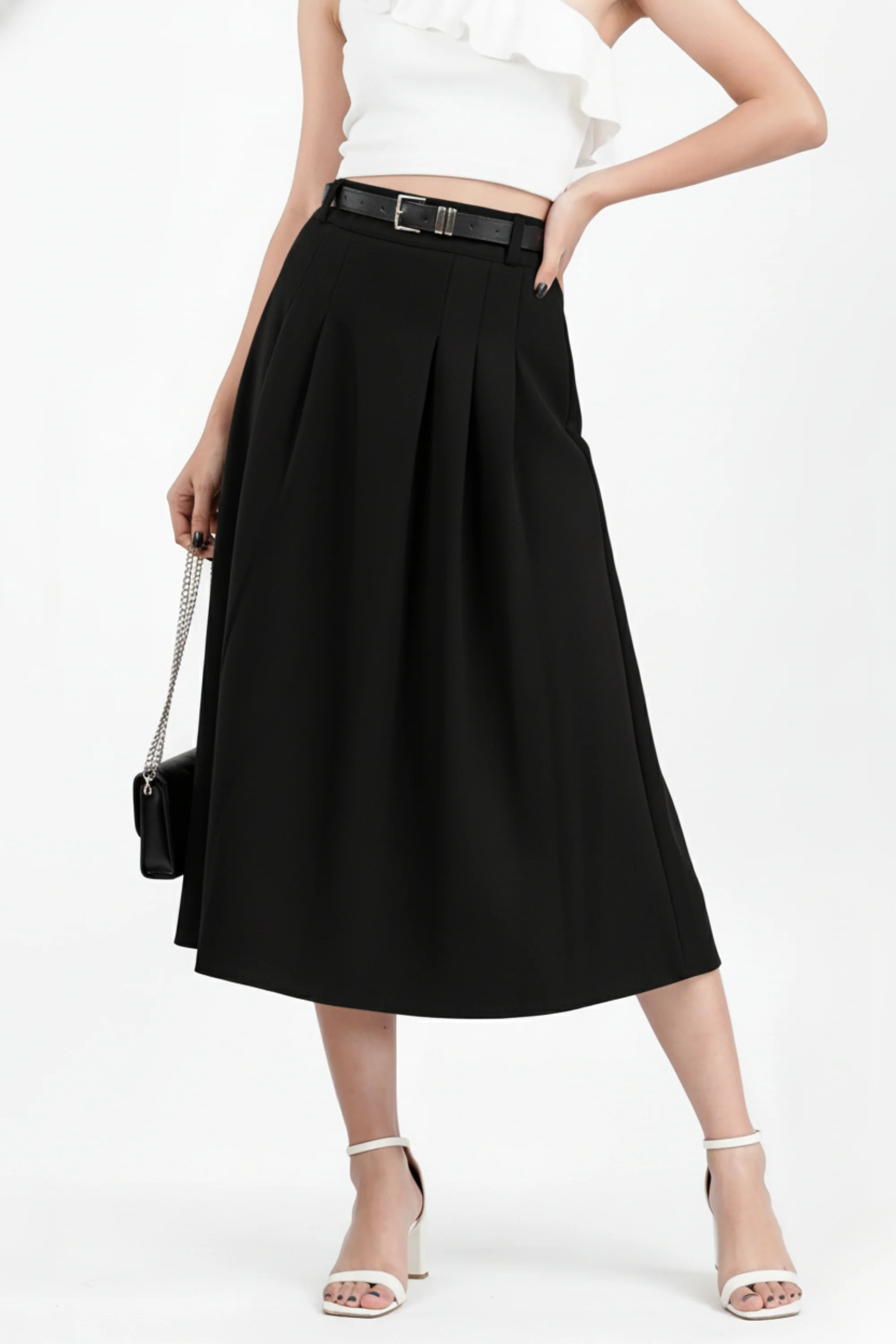 Midnight Suede Pleated Skirt