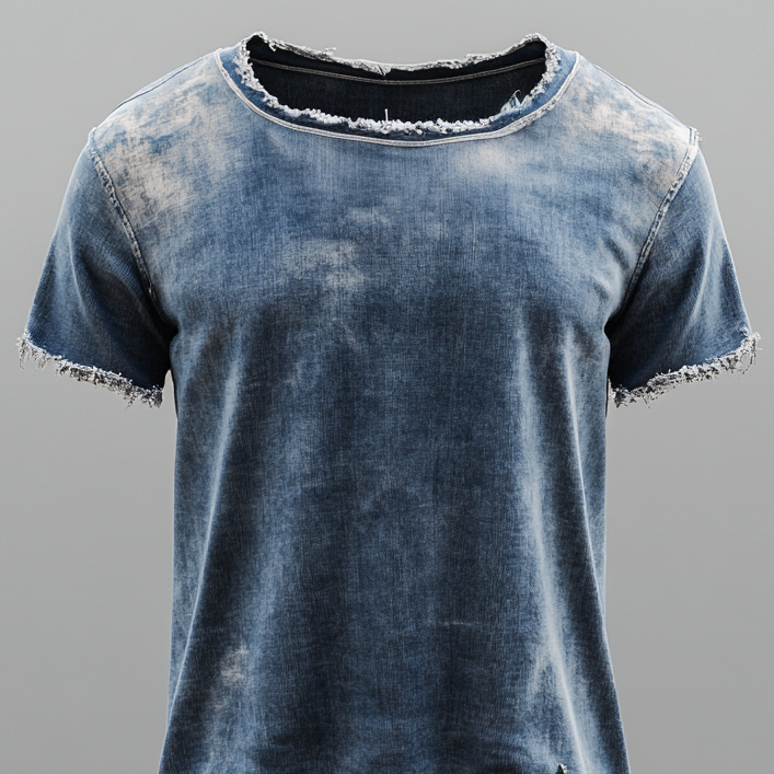 Men's Denim Crew Neck Short Sleeve Raw Edge Asymmetrical Hem T-Shirt