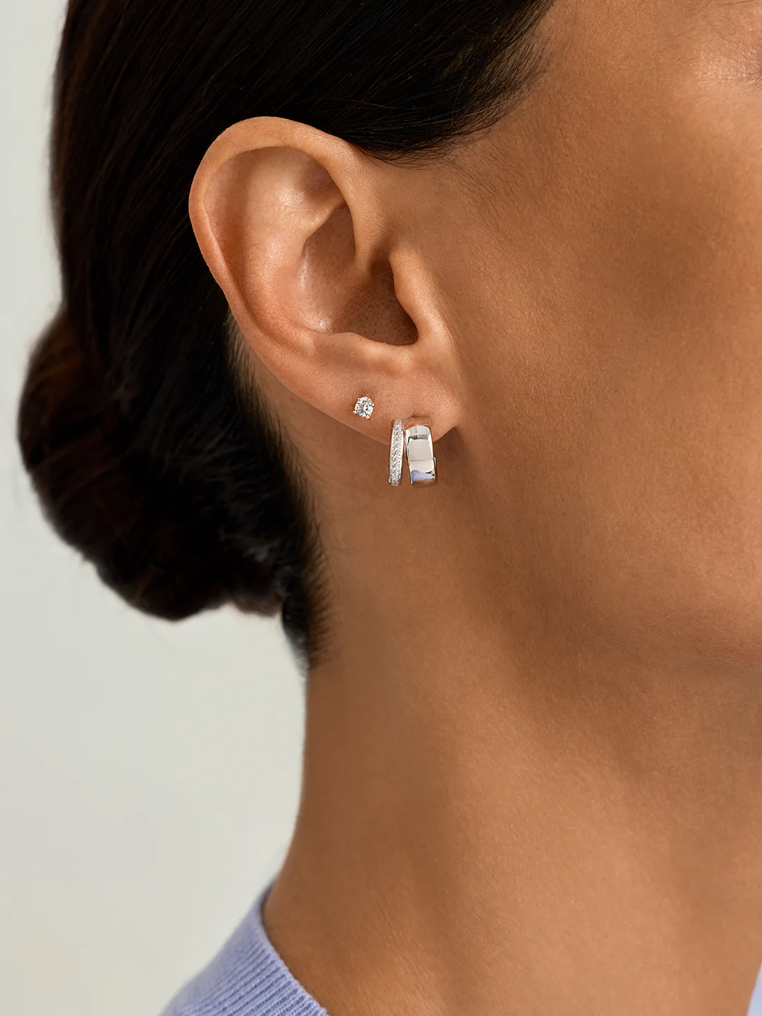 Silver Pave Bold Double Hoops