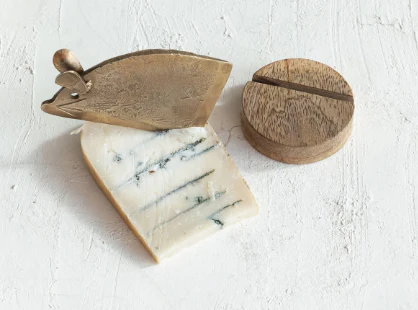 Hand-Forged Metal Mouse Shaped Cheese Knife w/ Mango Wood Stand