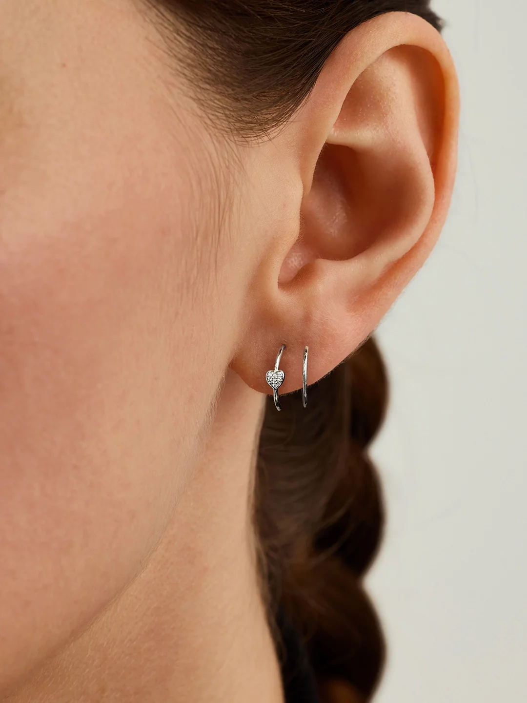 Pave Heart Double Hoops