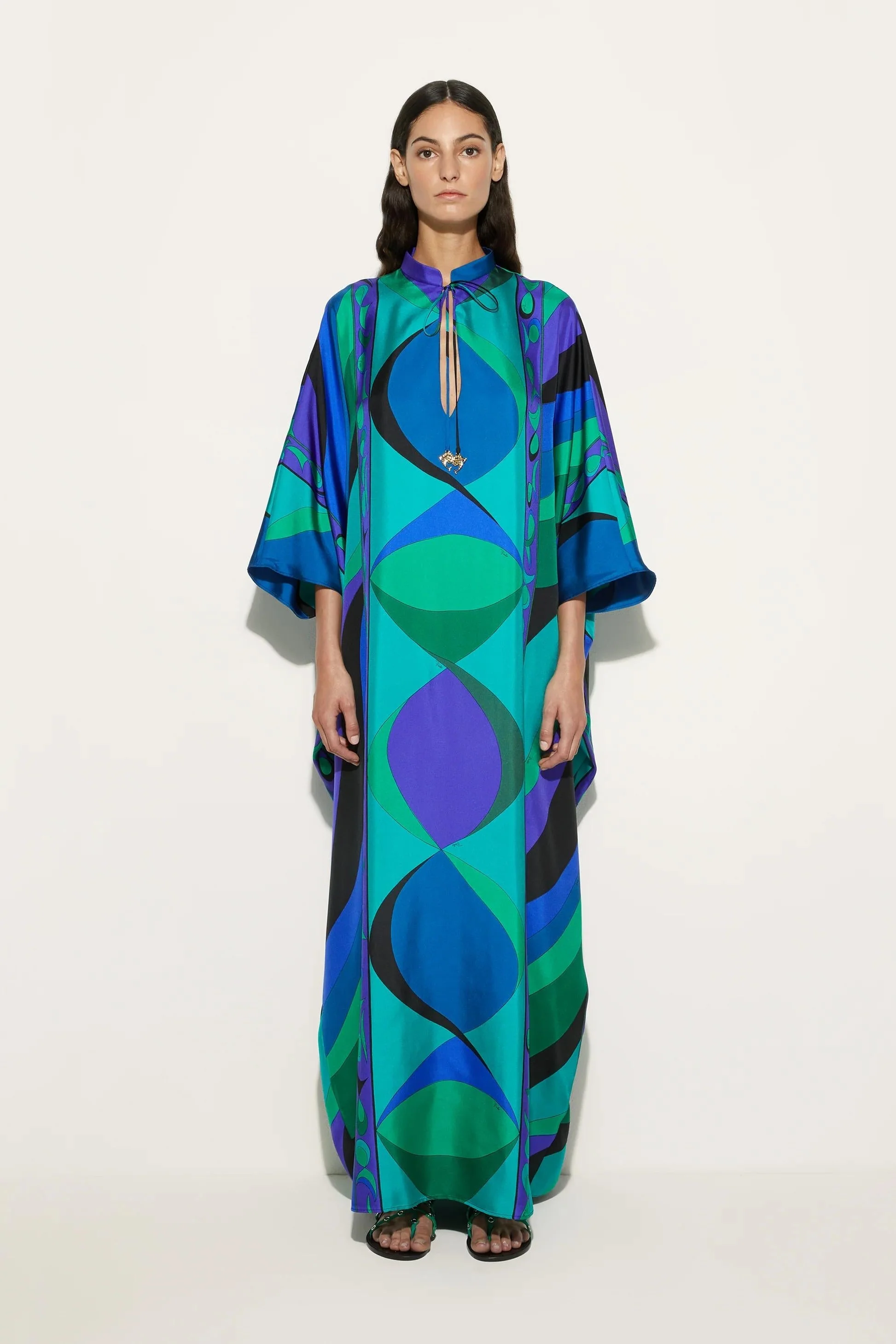 Psychedelic Swirling Iride Satin Kaftan