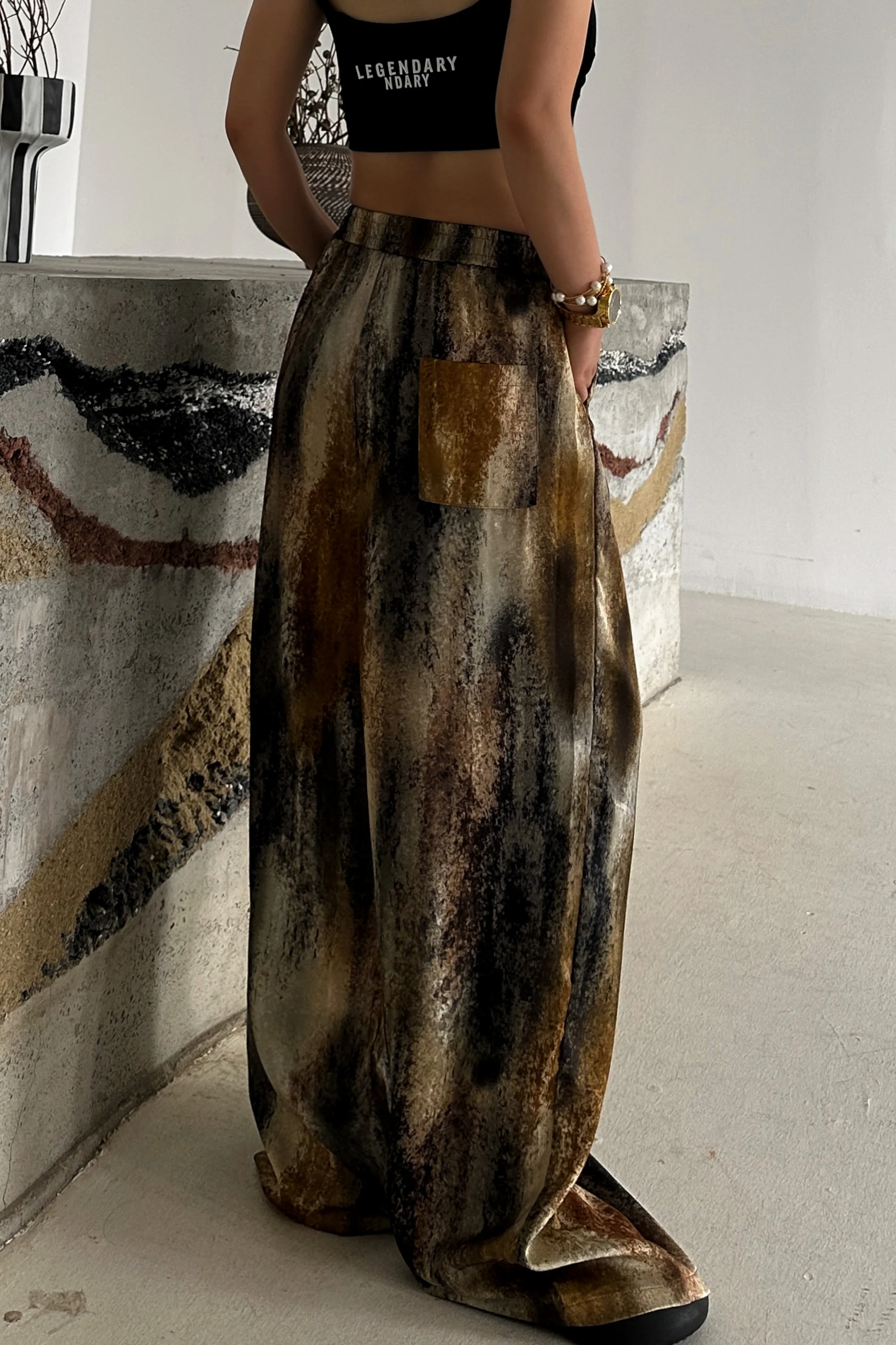 Warm Tone Wide leg Satin Pants