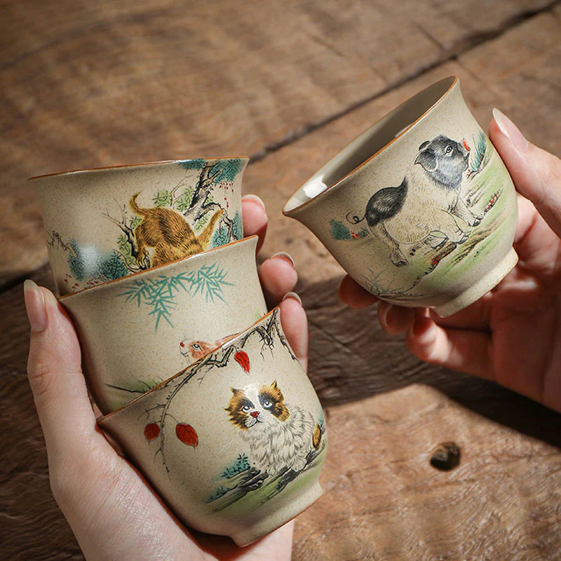 12 Chinese Zodiac Ceramic Teacup Kung Fu Tea Cup 130ml