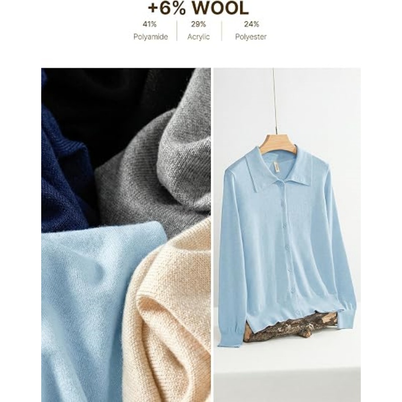 Women Lightweight Collared Button‑Down Knit Cardigan Long Sleeve Lapel Collar Casual Knit Outerwear Fall Fashion Outfits