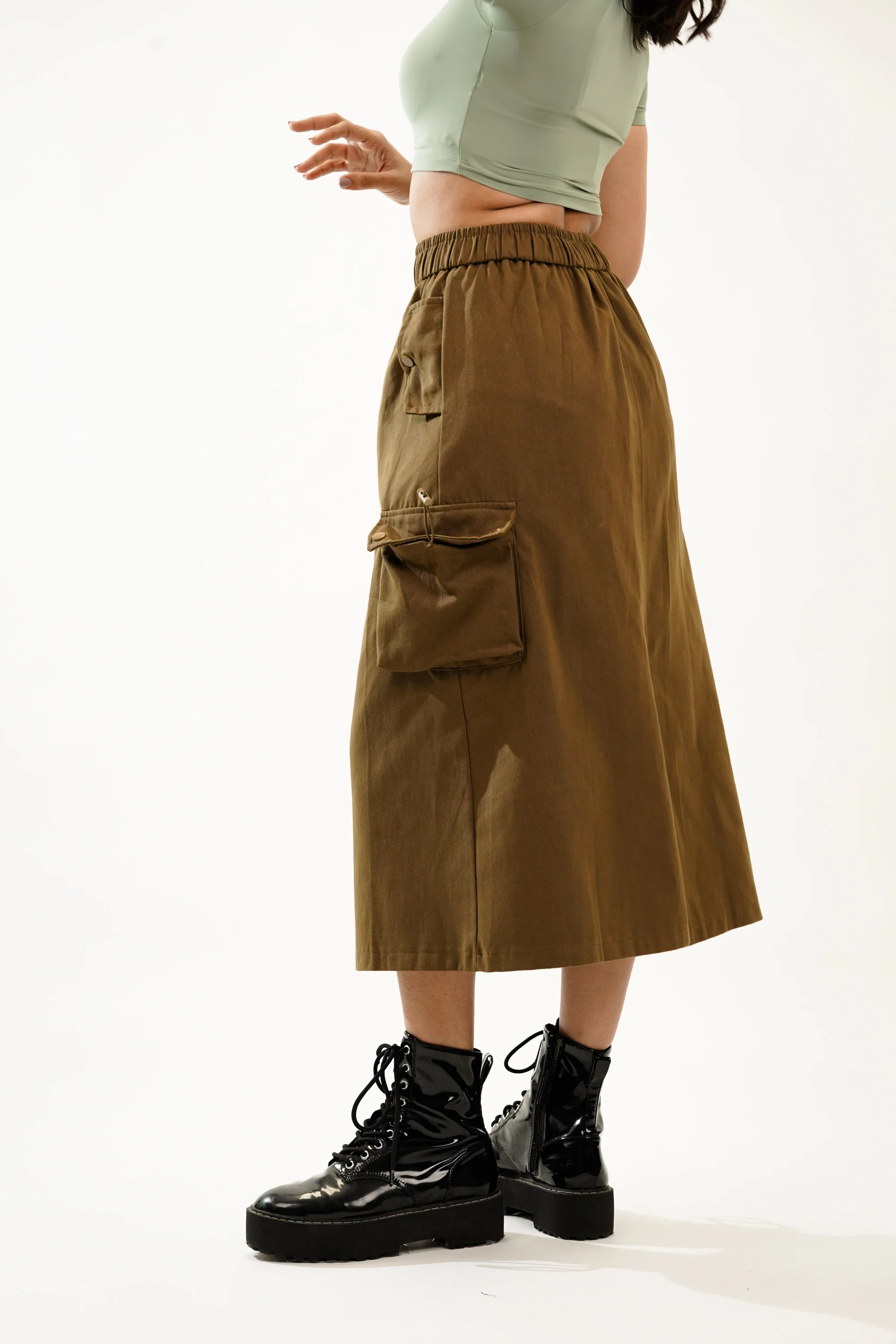 Army Green Streetstyle Cargo Skirt