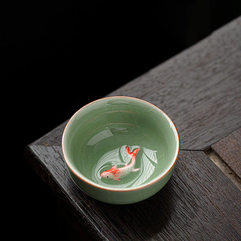 Hand Painted Koi Fish Ceramic Teacup Kung Fu Tea Cup 50ml