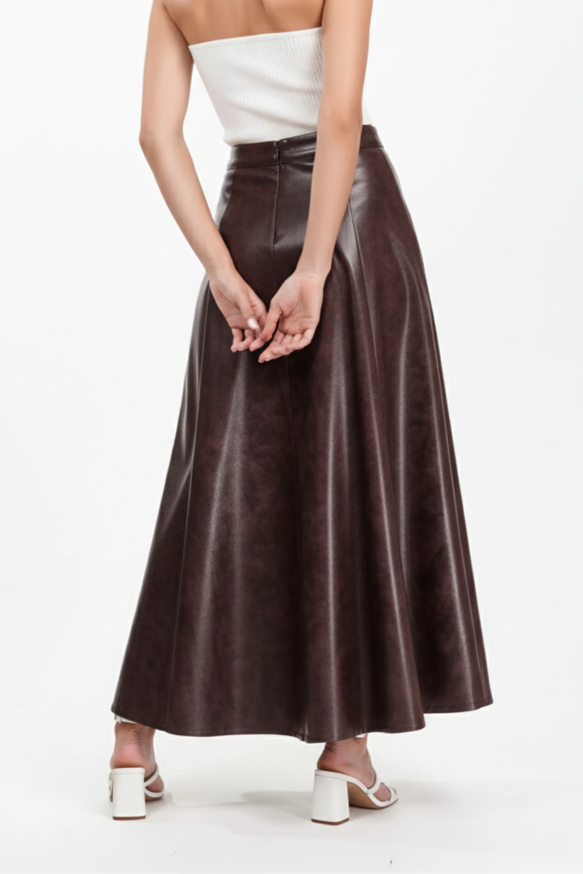 Burnt Umber Flared Leather Skirt