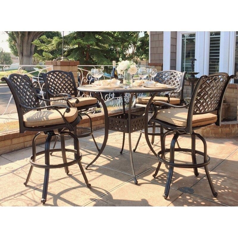 Wachtel Round 4 - Person 48'' Long Aluminum Bar Height Dining Set with Cushions