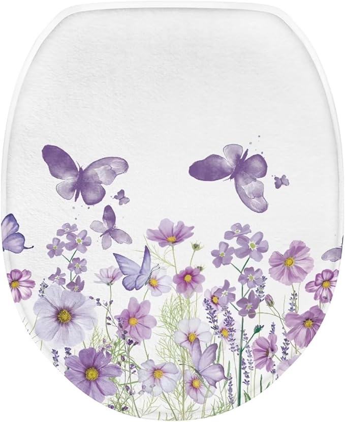 BATHLOOP Purple Floral Butterfly Toilet Lid Covers