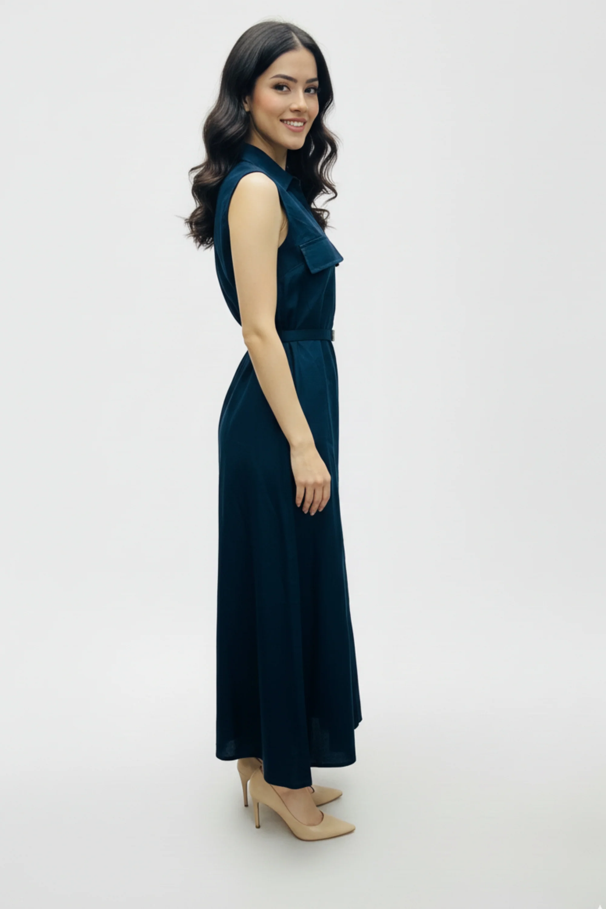 Dark Blue Belted Maxi Dress
